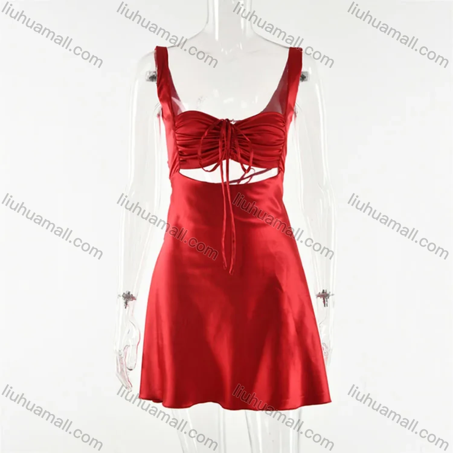 Wholesale Women's Sexy Plain Lace Up Cut Out Crisscross Back Short Cami Dress - Liuhuamall