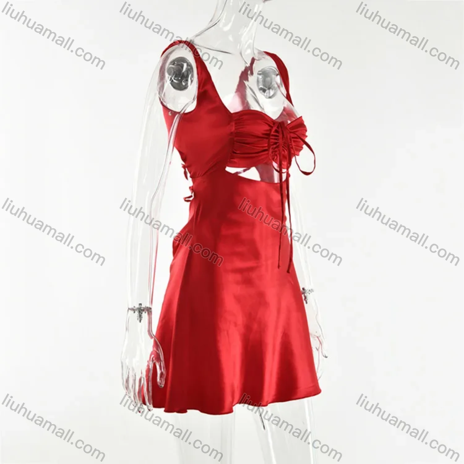 Wholesale Women's Sexy Plain Lace Up Cut Out Crisscross Back Short Cami Dress - Liuhuamall