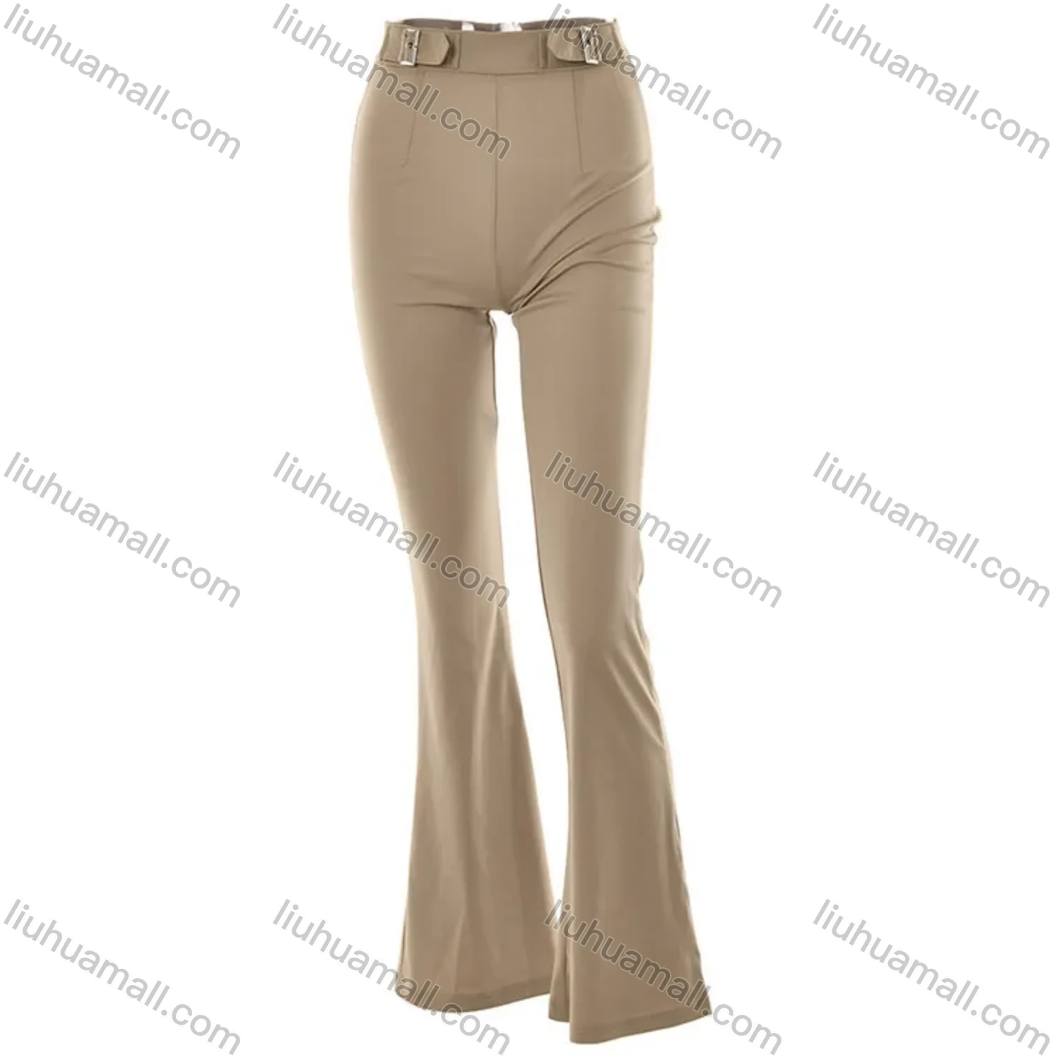 Wholesale Women's Casual Plain High Waist Flare Leg Pants With Belt FD9399# - Liuhuamall