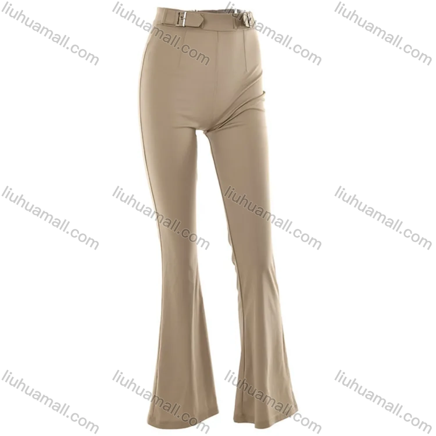 Wholesale Women's Casual Plain High Waist Flare Leg Pants With Belt FD9399# - Liuhuamall