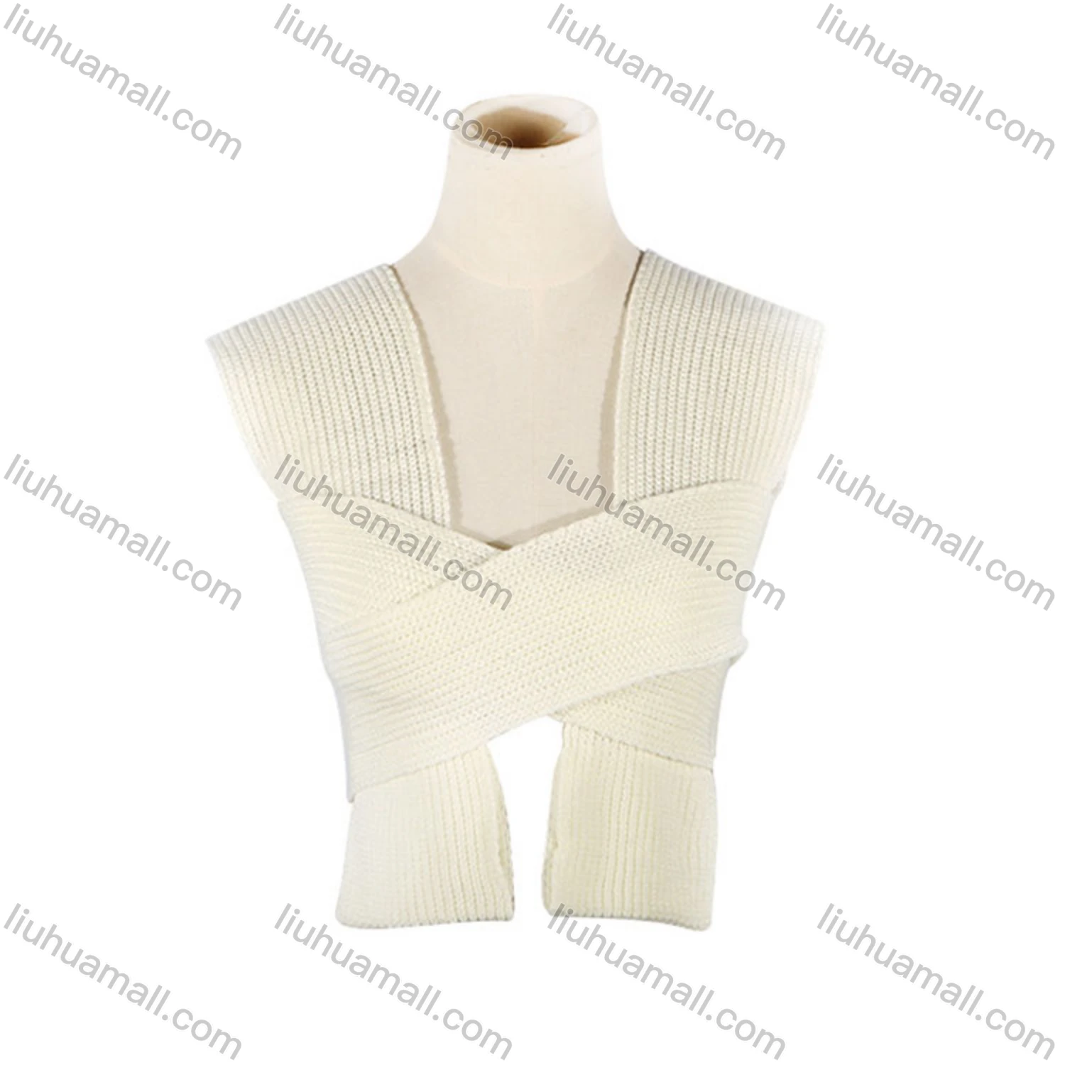 Wholesale Women's Sexy Plain Wrap Crossover Chunky Knit Tank Sweater - Liuhuamall