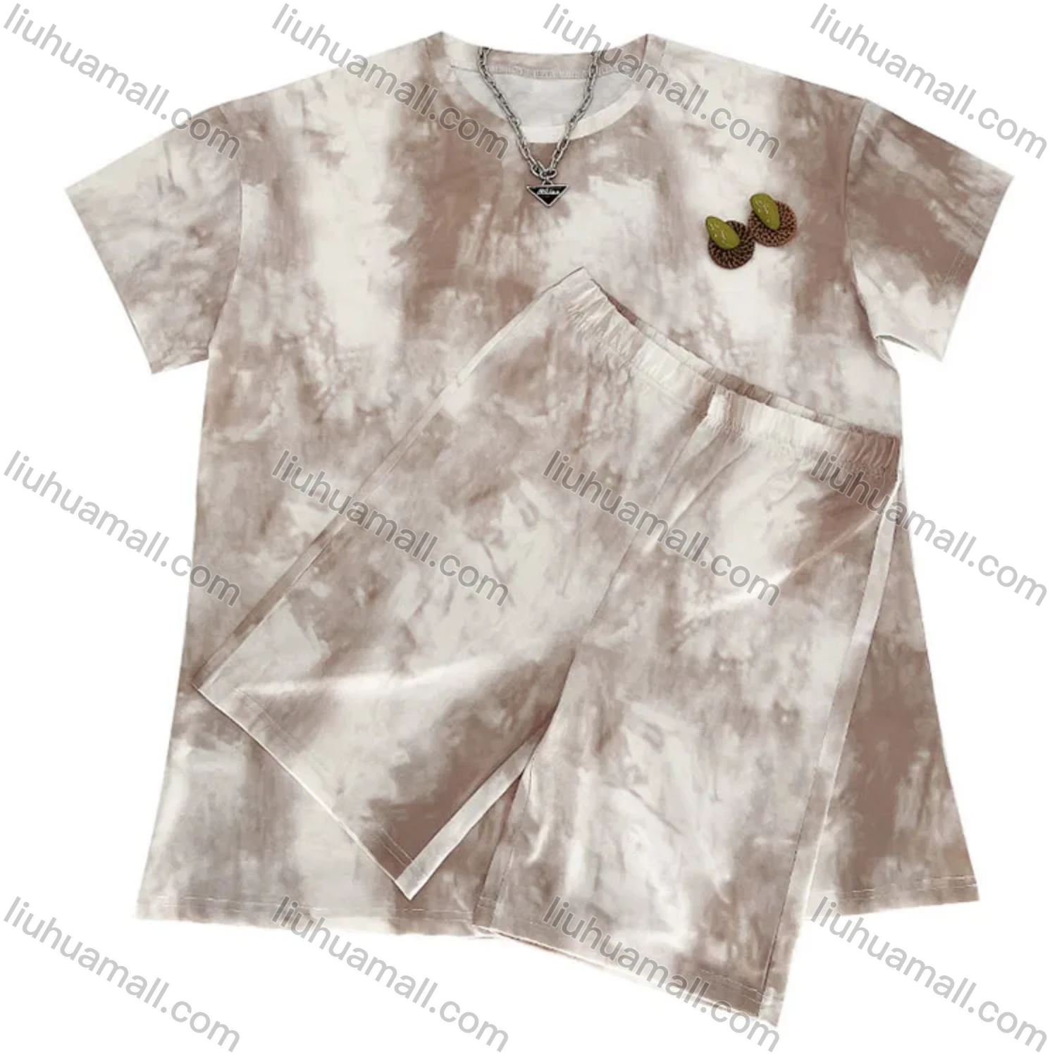 Wholesale Women's Casual Tie Dye Round Neck Tee & Shorts 2 Piece Set 211050# - Liuhuamall