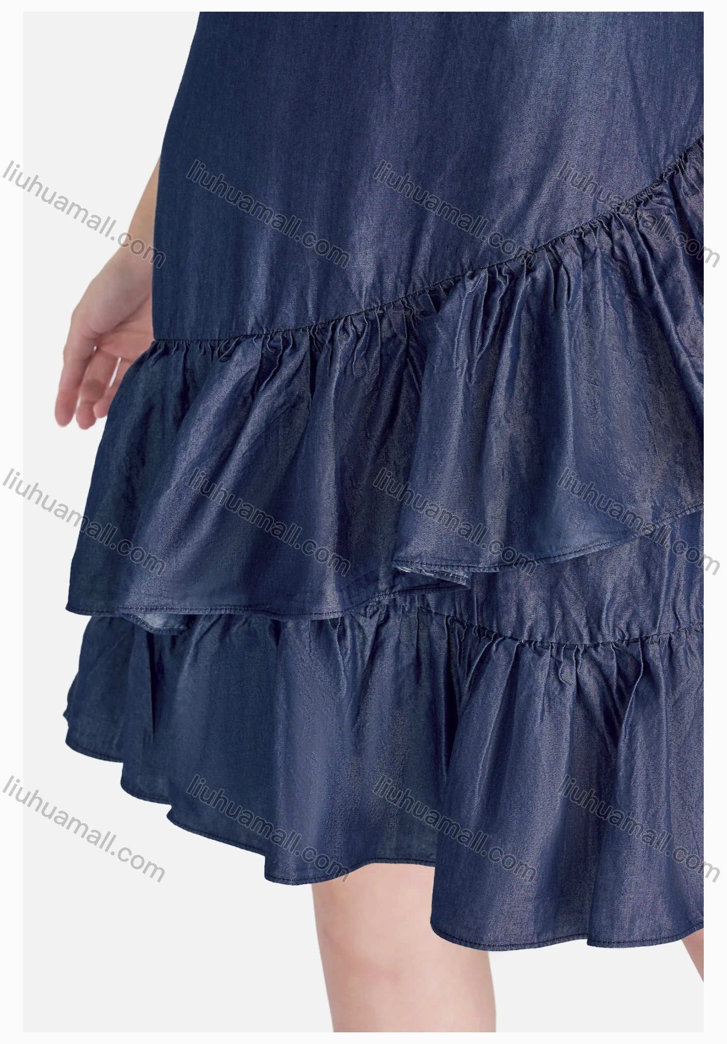 Wholesale Women's Casual Sleeveless Ruffle Trim Button Front Plain Dress - Liuhuamall