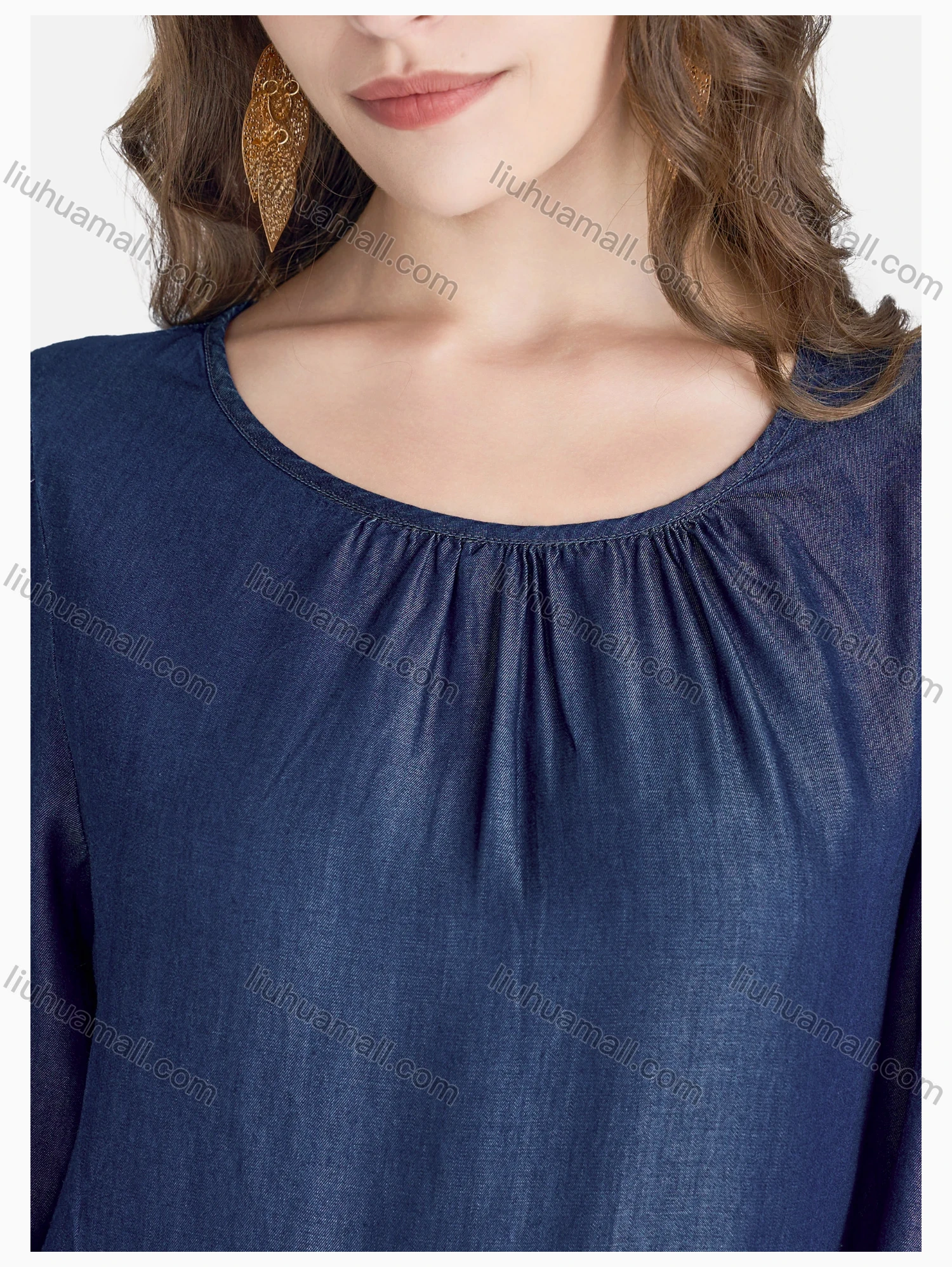 Wholesale Women's Casual Long Sleeve Ruffle Hem Button Front Plain Dress - Liuhuamall