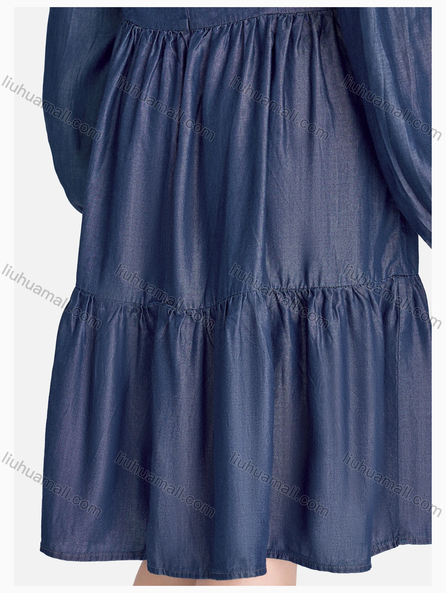 Wholesale Women's Casual Long Sleeve Ruffle Hem Button Front Plain Dress - Liuhuamall