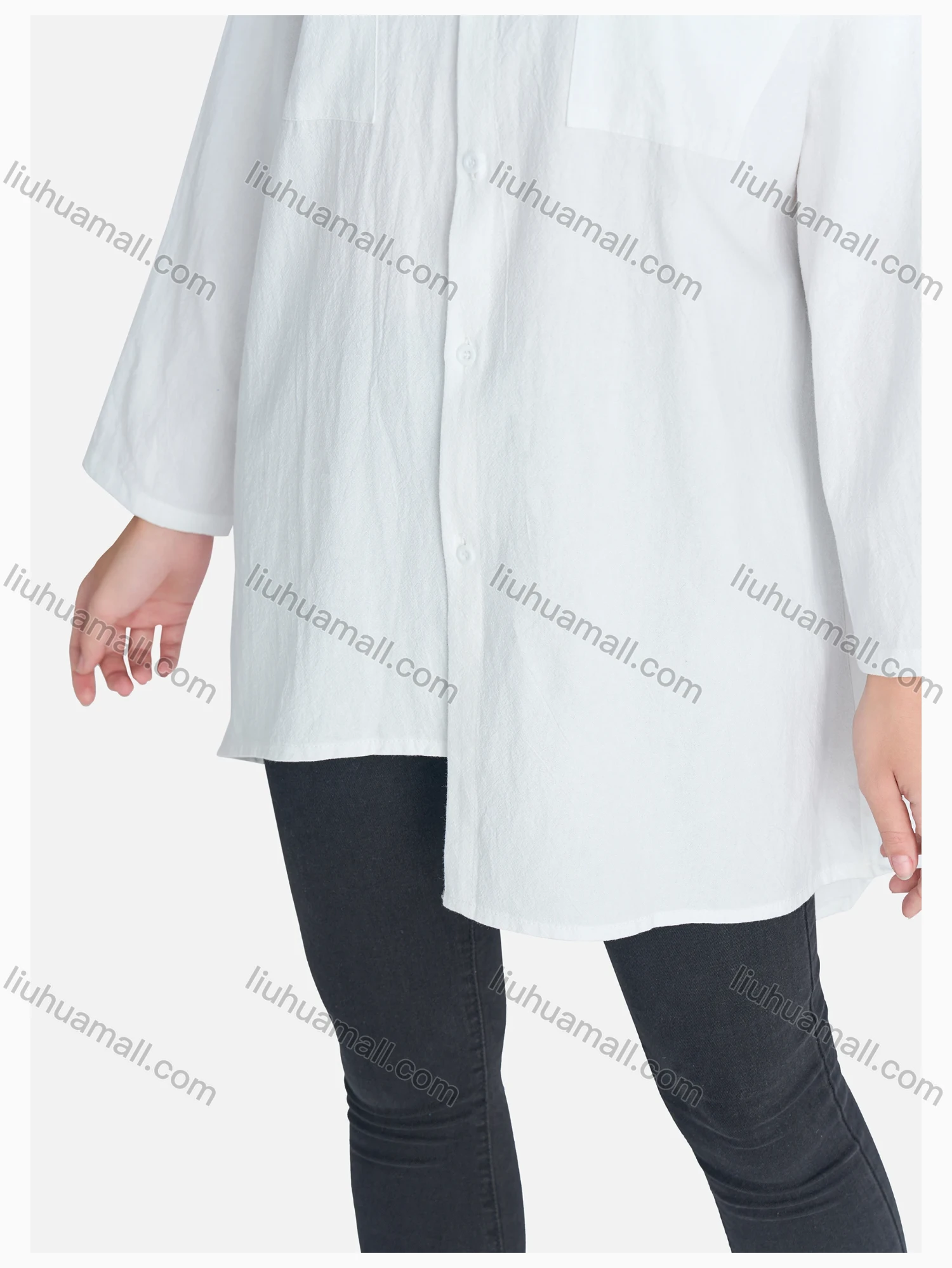 Wholesale Women's Casual Plain Asymmetrical Hem Button Down Shirt Without Hijab - Liuhuamall