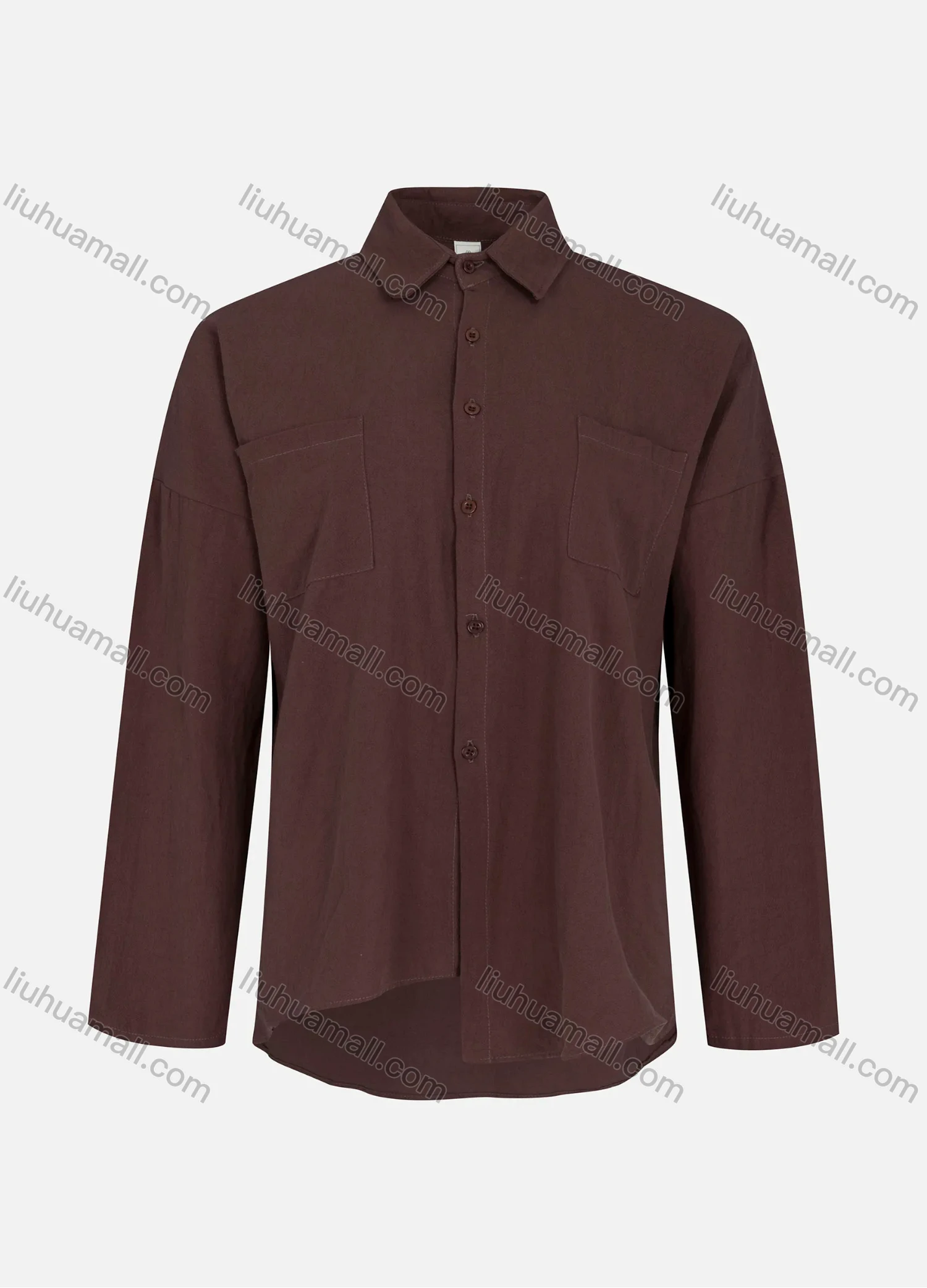 Wholesale Women's Casual Plain Asymmetrical Hem Button Down Shirt Without Hijab - Liuhuamall