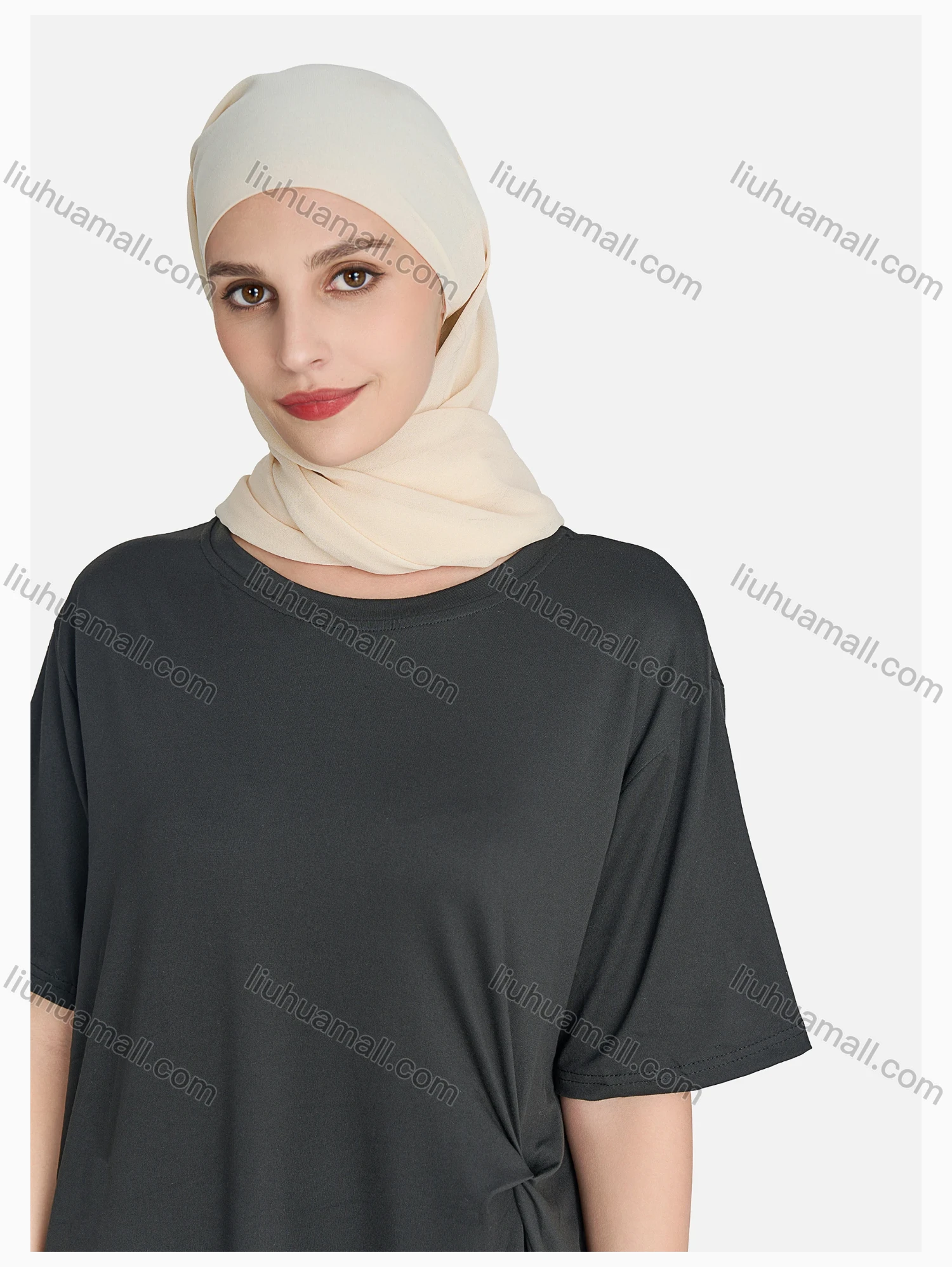 Wholesale Women's Casual Plain Crew Neck Split Side Dress Without Hijab - Liuhuamall
