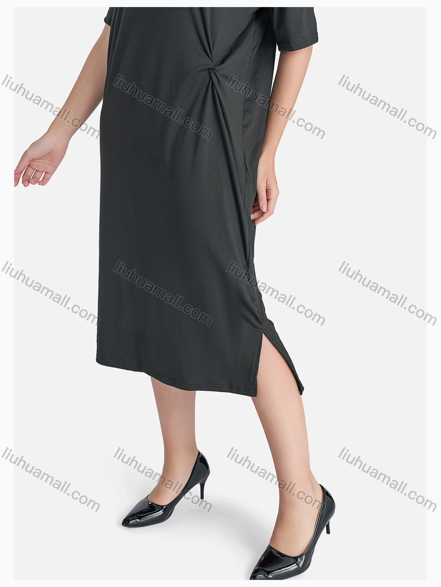 Wholesale Women's Casual Plain Crew Neck Split Side Dress Without Hijab - Liuhuamall