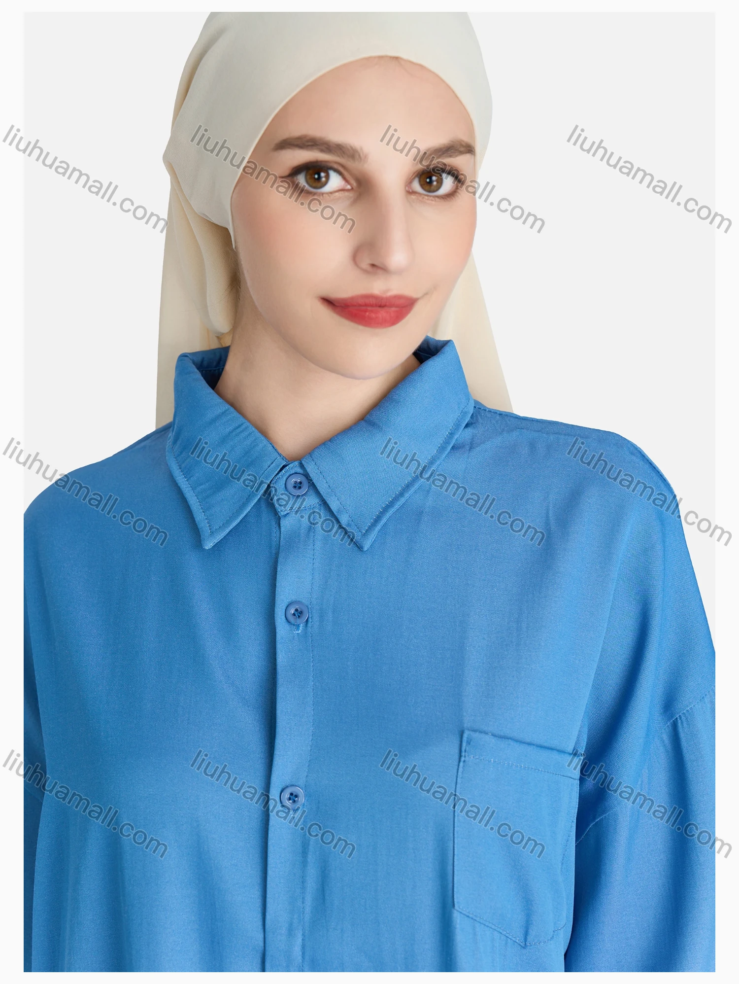 Wholesale Women's Casual High Low Hem Button Down Shirt Without Hijab - Liuhuamall
