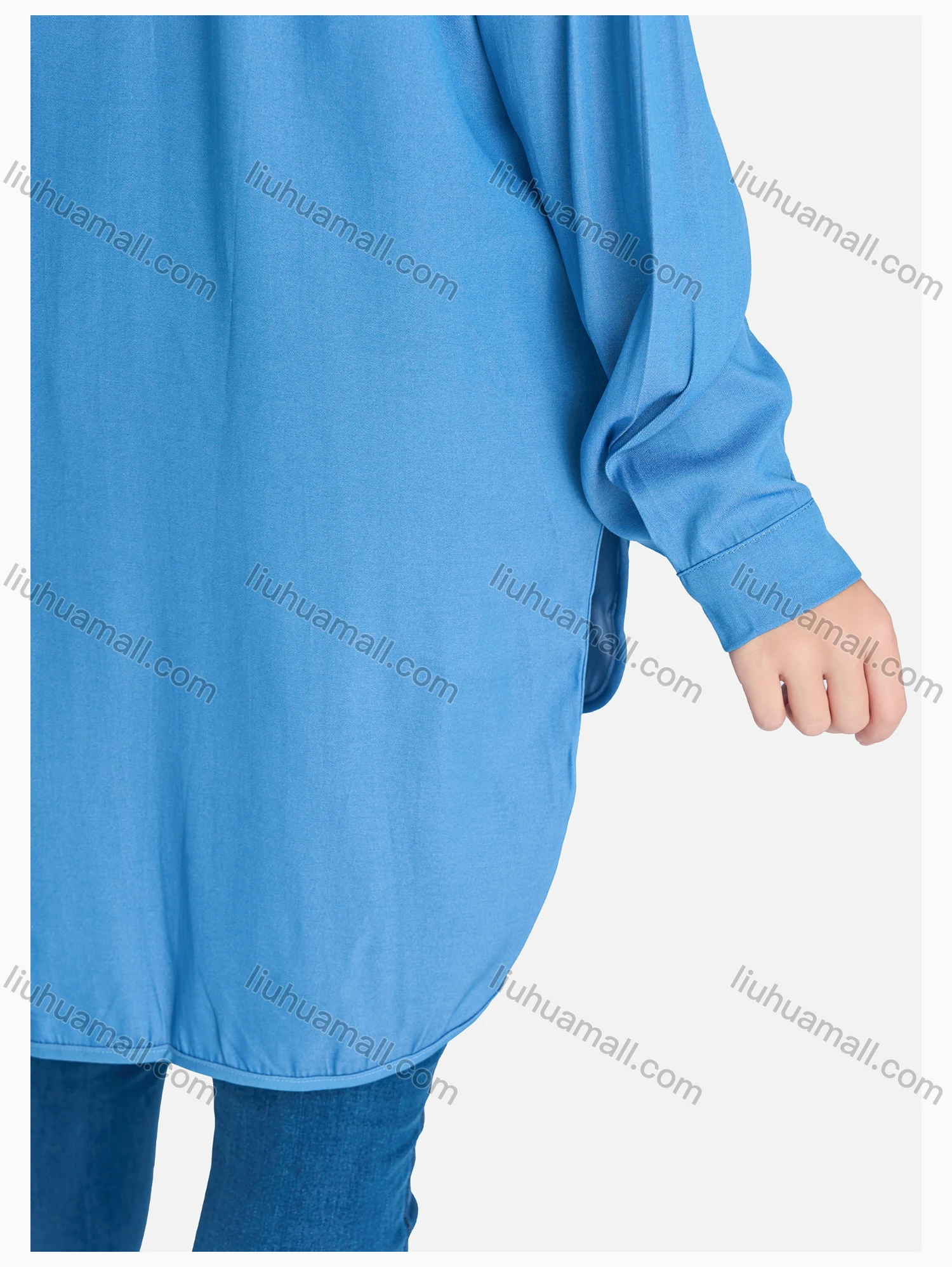 Wholesale Women's Casual High Low Hem Button Down Shirt Without Hijab - Liuhuamall