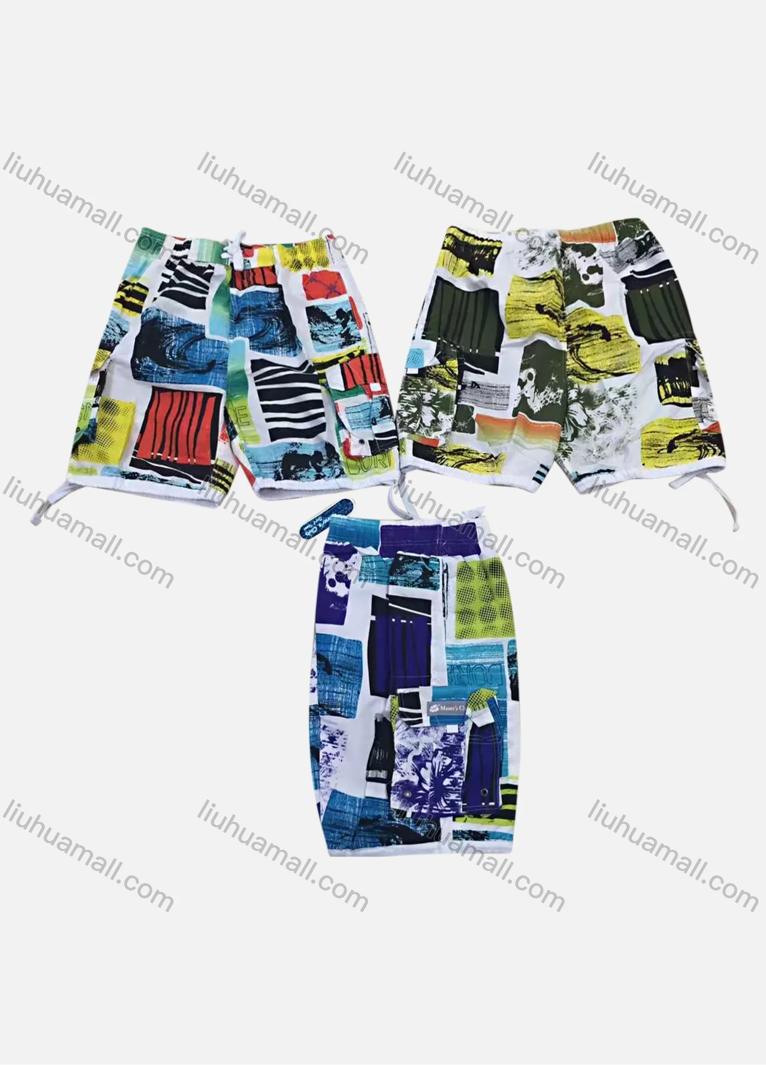 Wholesale Men's Casual Drawstring Splicing Pattern Tie Side Shorts 156# - Liuhuamall