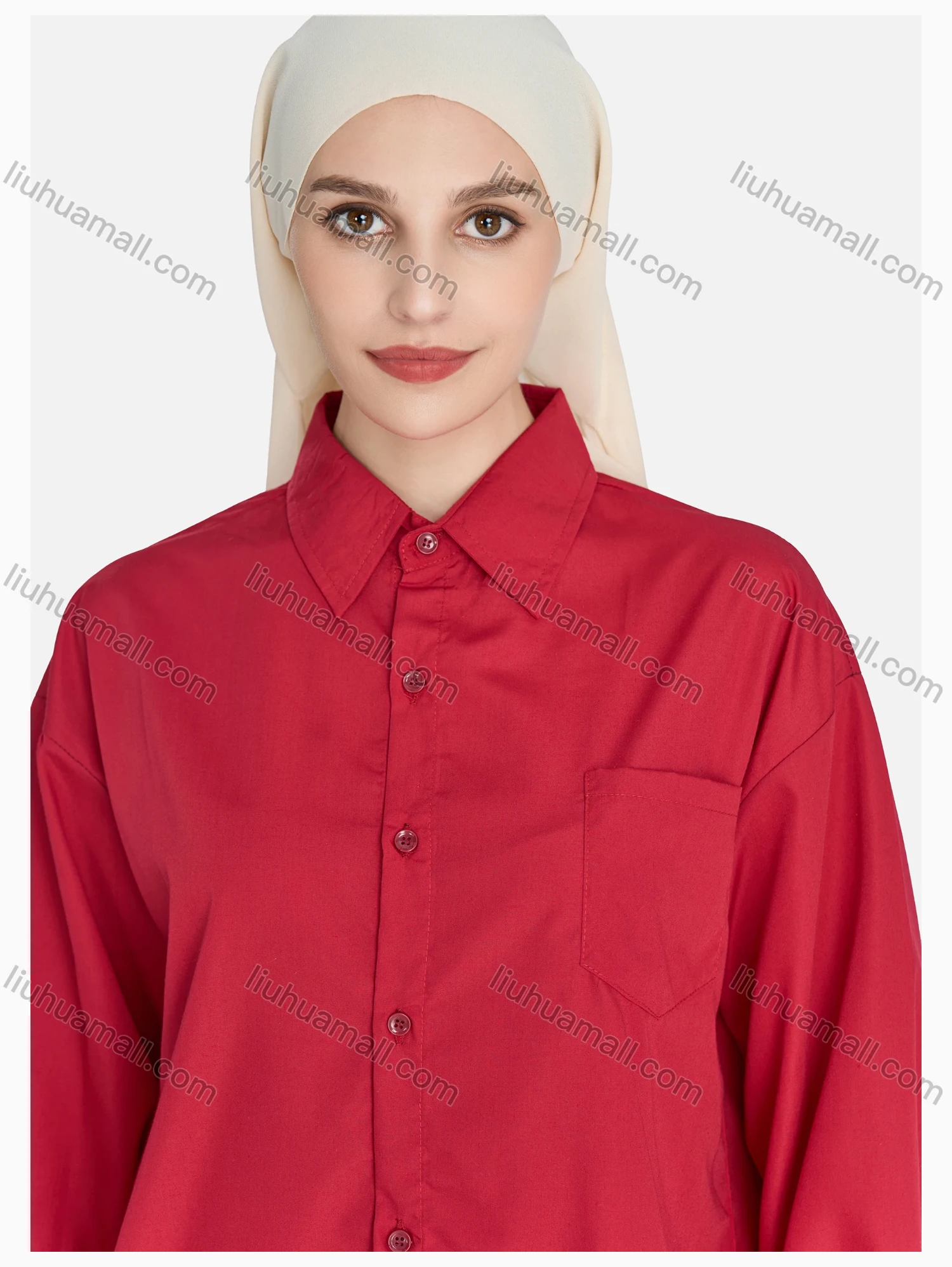 Wholesale Women's Casual High Low Hem Button Down Shirt Without Hijab - Liuhuamall