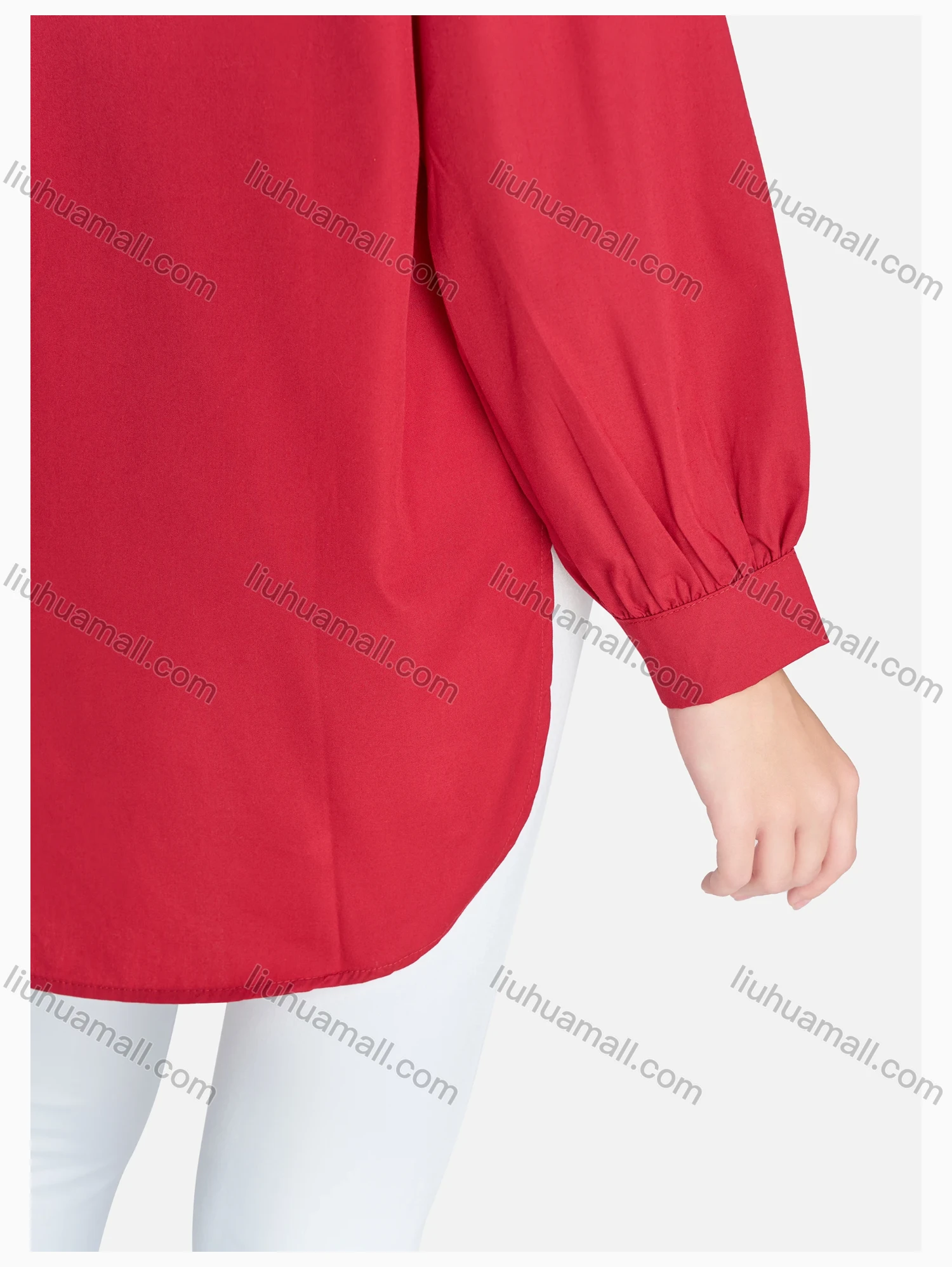 Wholesale Women's Casual High Low Hem Button Down Shirt Without Hijab - Liuhuamall