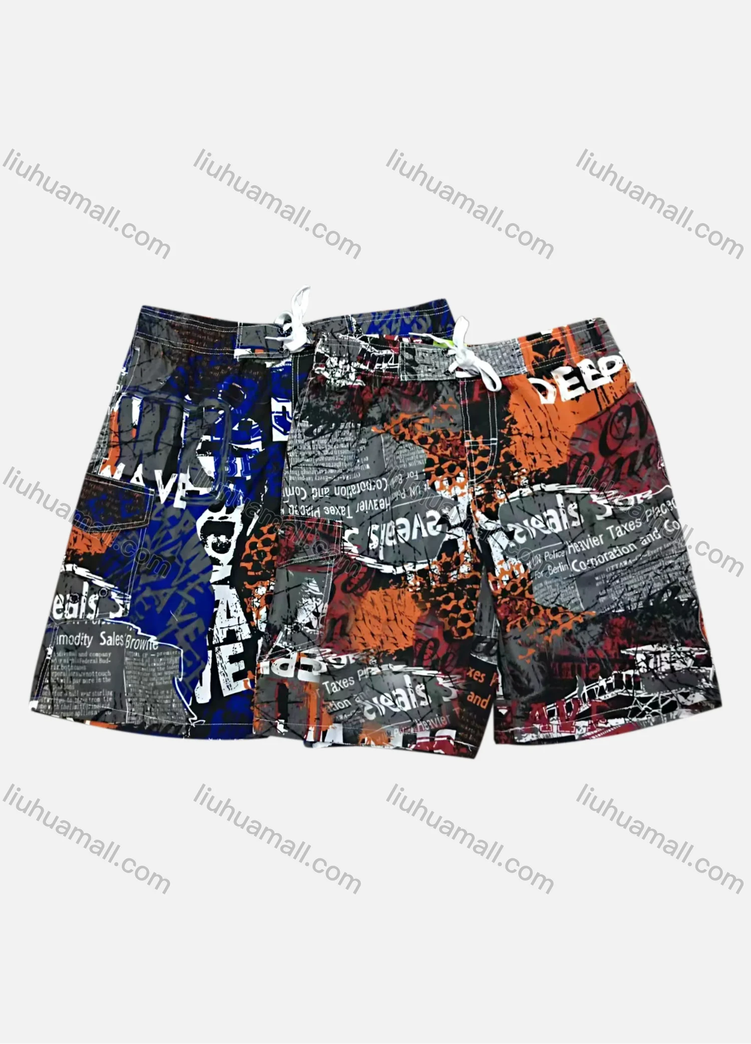 Wholesale Men's Casual Drawstring Splicing Graphic Flap Pockets Shorts 1523# - Liuhuamall
