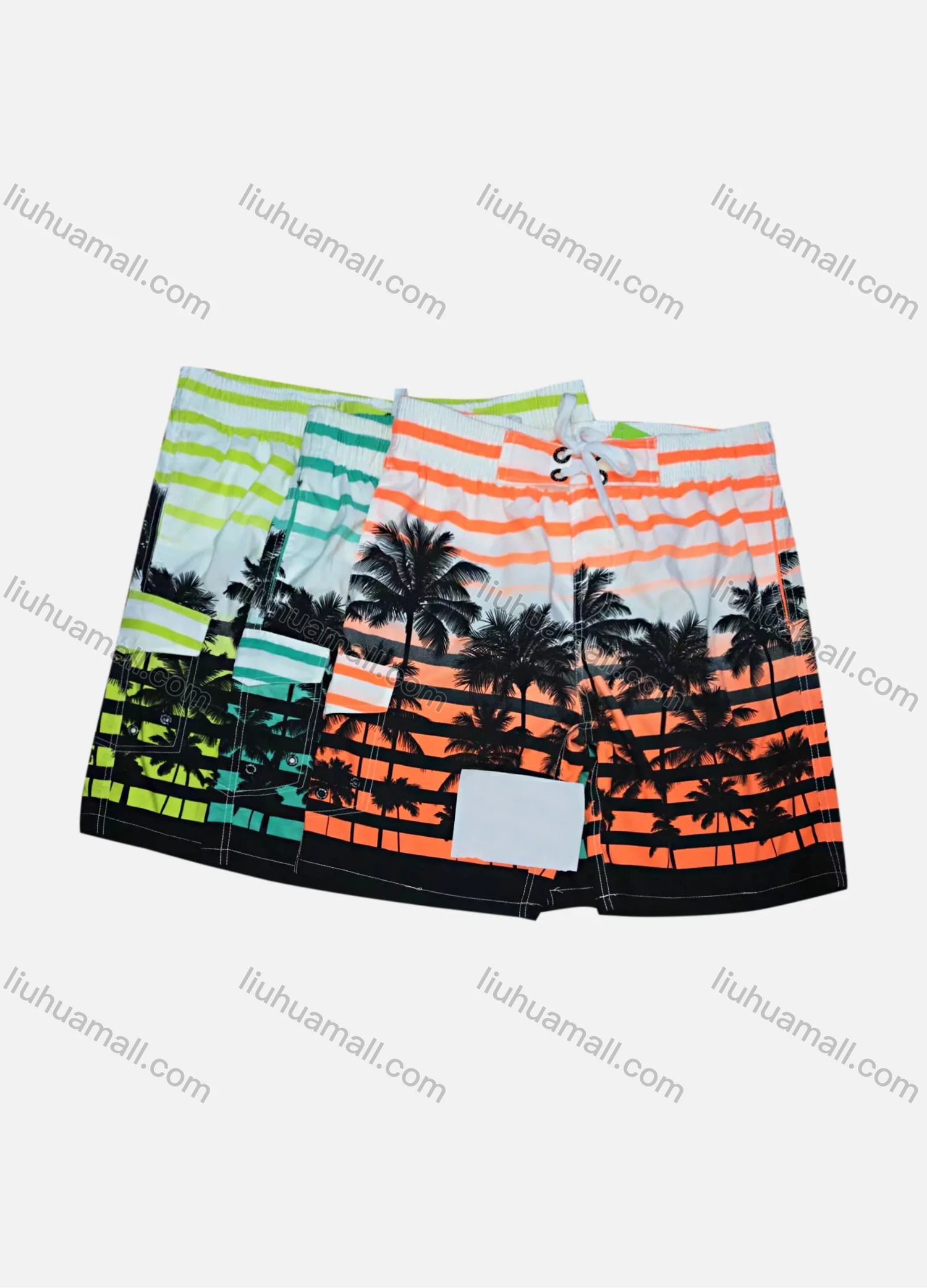 Wholesale Men's Tropical Plants Print Flap Pockets Drawstring Shorts - Liuhuamall