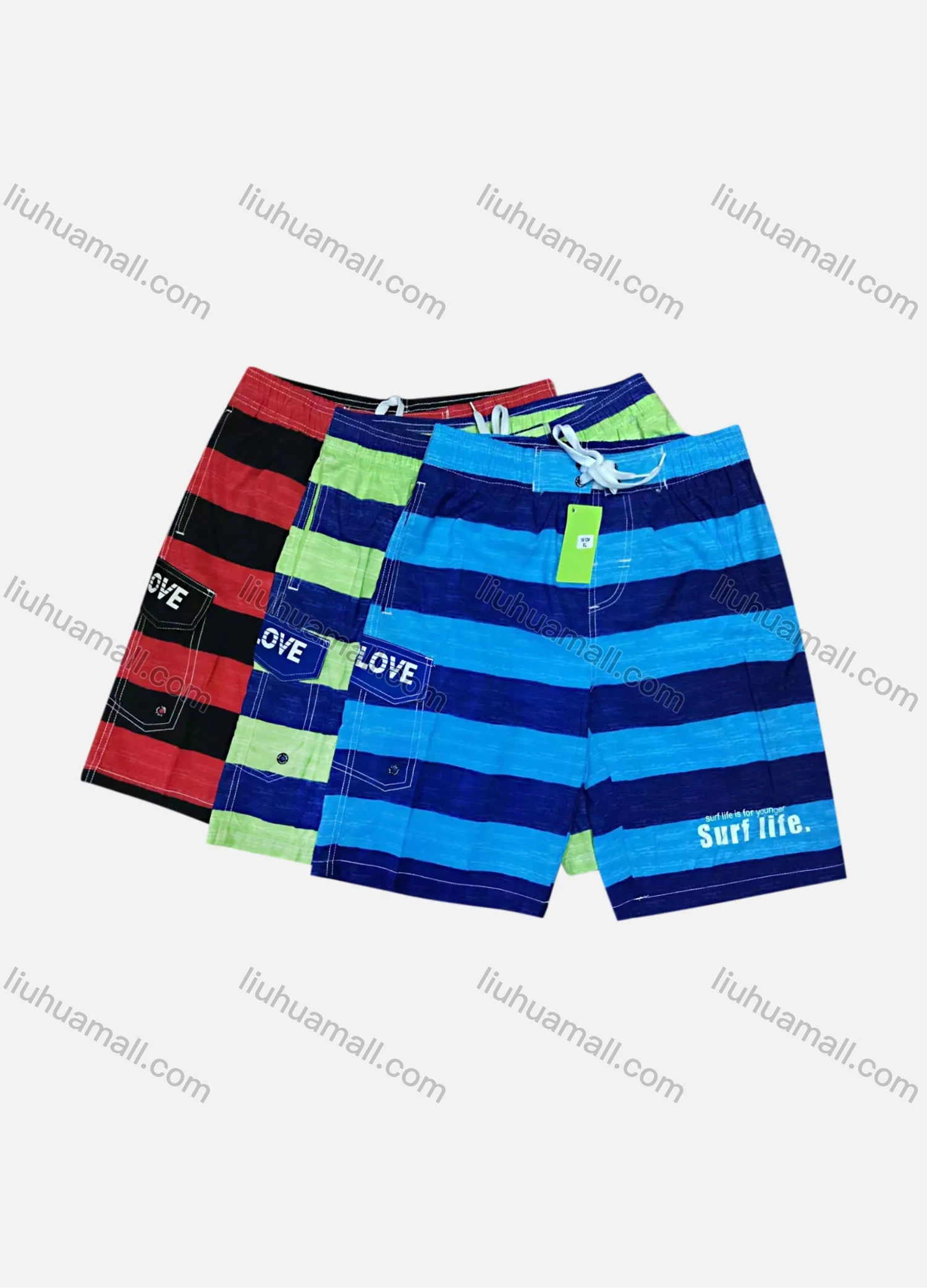 Wholesale Men's Casual Letter Striped Print Flap Pockets Drawstring Shorts 1613# - Liuhuamall