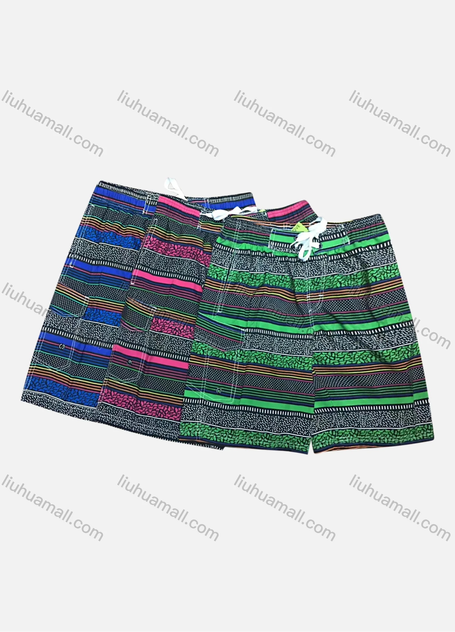Wholesale Men's Casual Splicing Striped Pattern Flap Pockets Drawstring Shorts 1702# - Liuhuamall