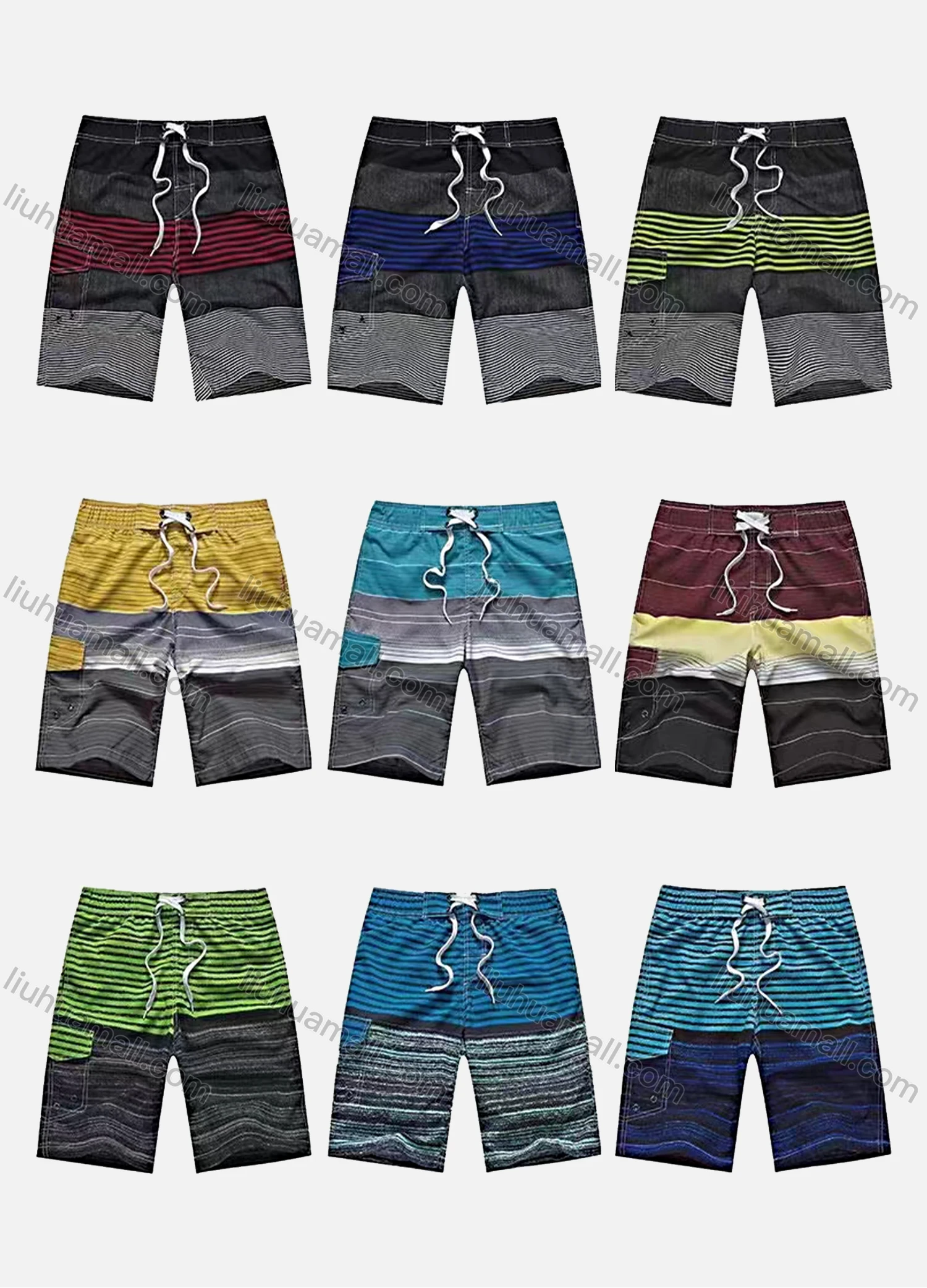 Wholesale Men's Casual Striped Colorblock Flap Pockets Drawstring Shorts 1# - Liuhuamall
