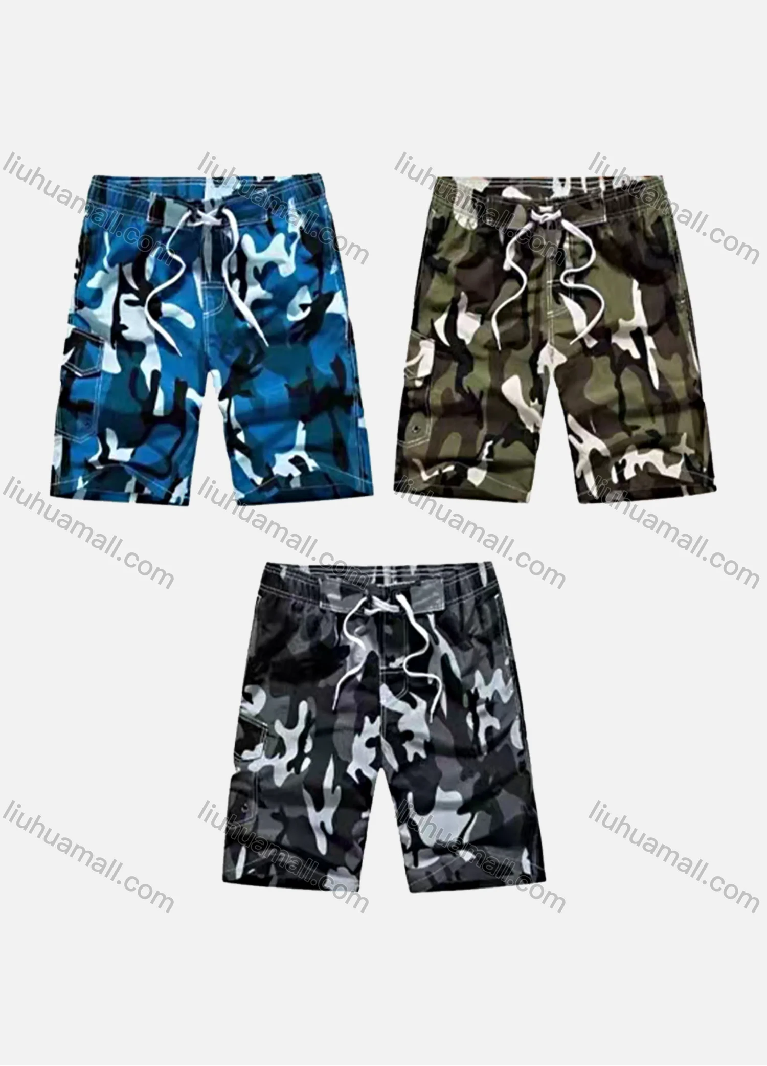 Wholesale Men's Casual Camouflage Flap Pockets Drawstring Shorts 1706# - Liuhuamall