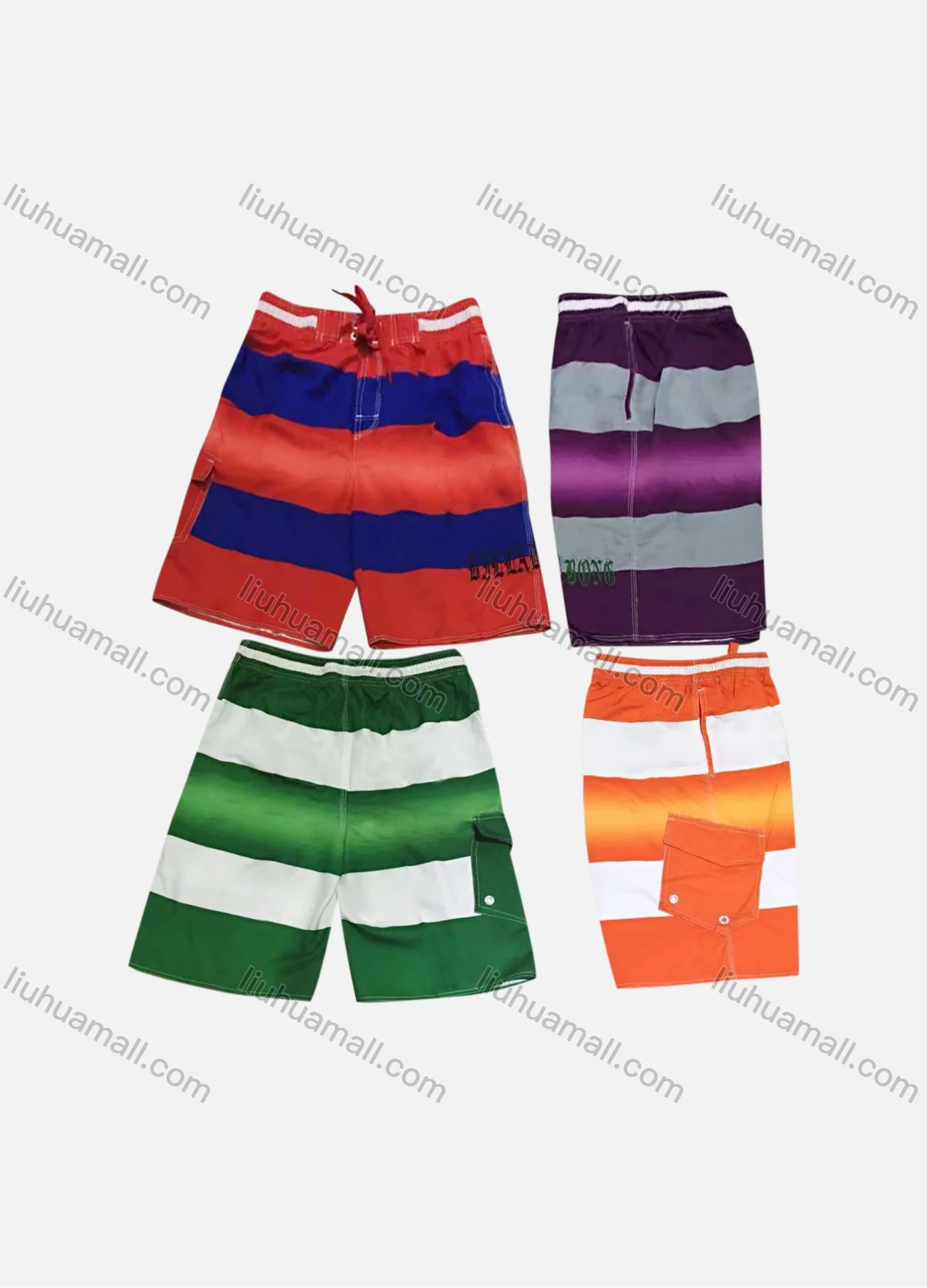 Wholesale Men's Casual Letter Print Striped Colorblock Flap Pockets Drawstring Shorts CP002# - Liuhuamall
