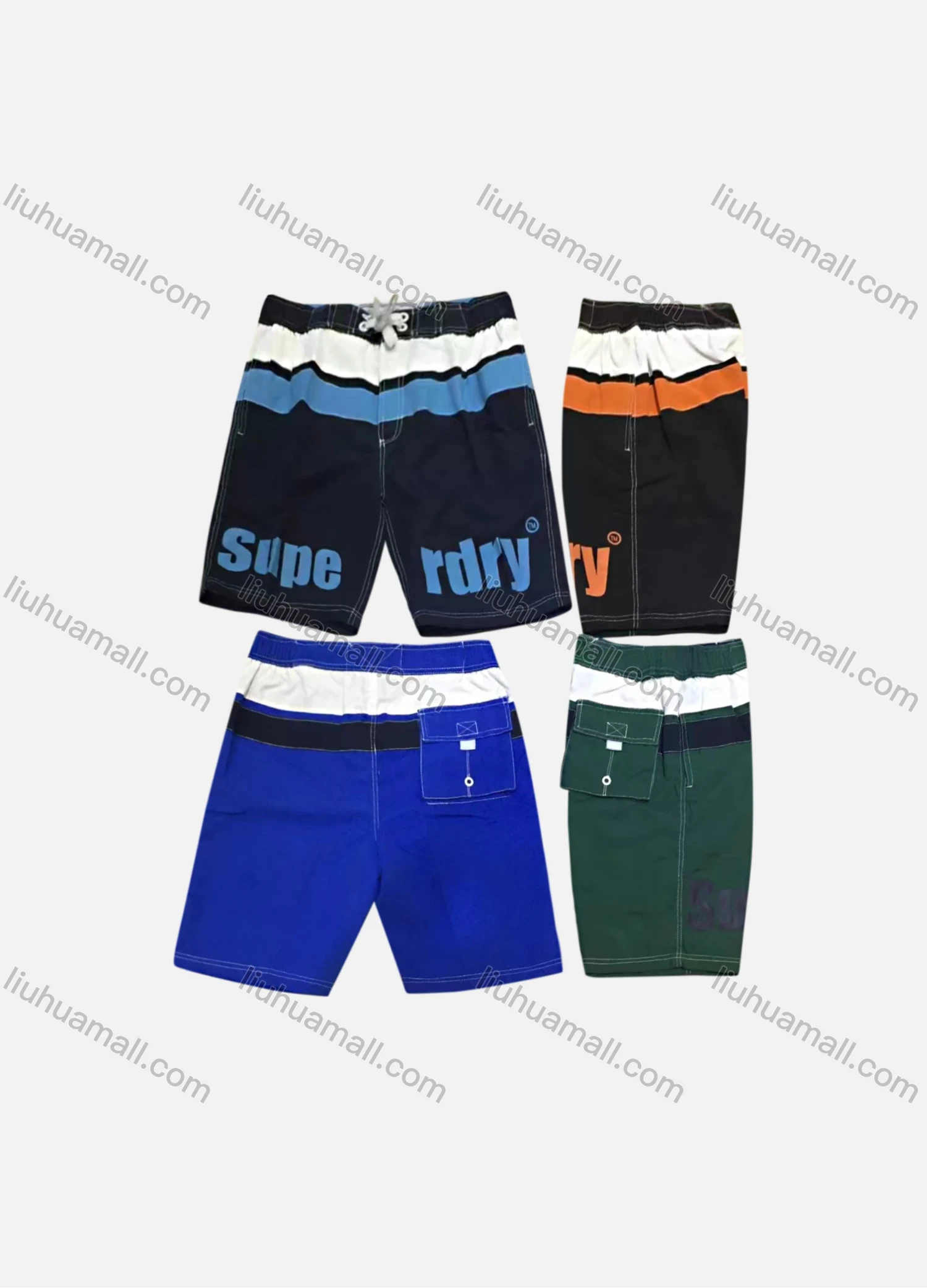 Wholesale Men's Casual Letter Print Colorblock Flap Pockets Drawstring Shorts G006# - Liuhuamall