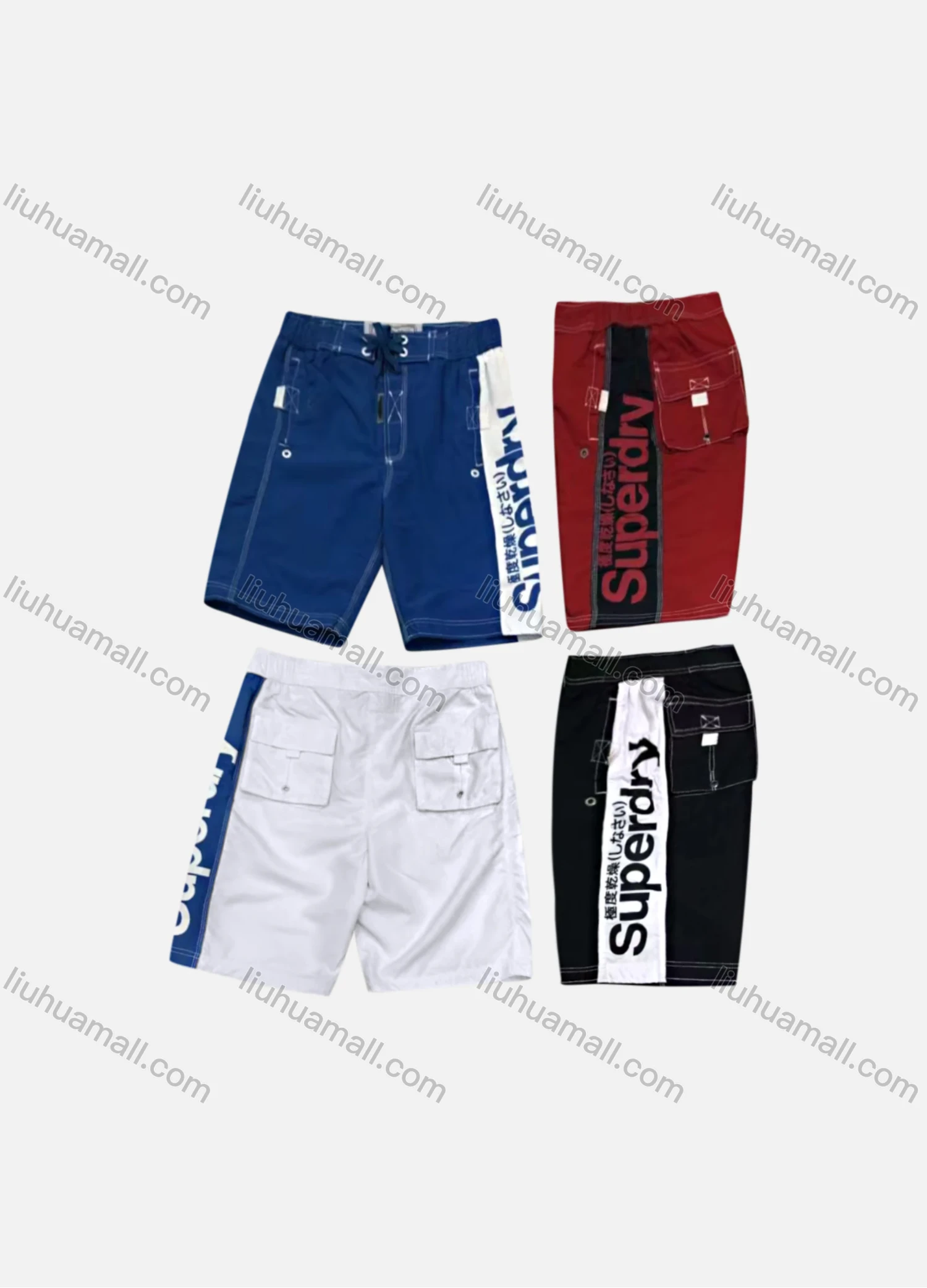 Wholesale Men's Casual Letter Print Colorblock Flap Pockets Drawstring Beach Shorts G002# - Liuhuamall
