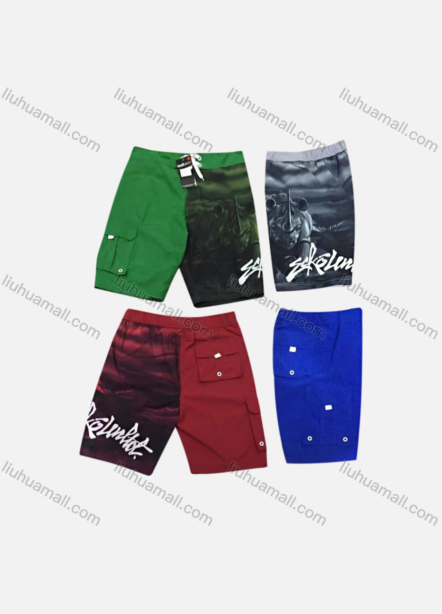 Wholesale Men's Casual Letter Graphic Flap Pockets Drawstring Beach Shorts CP010# - Liuhuamall