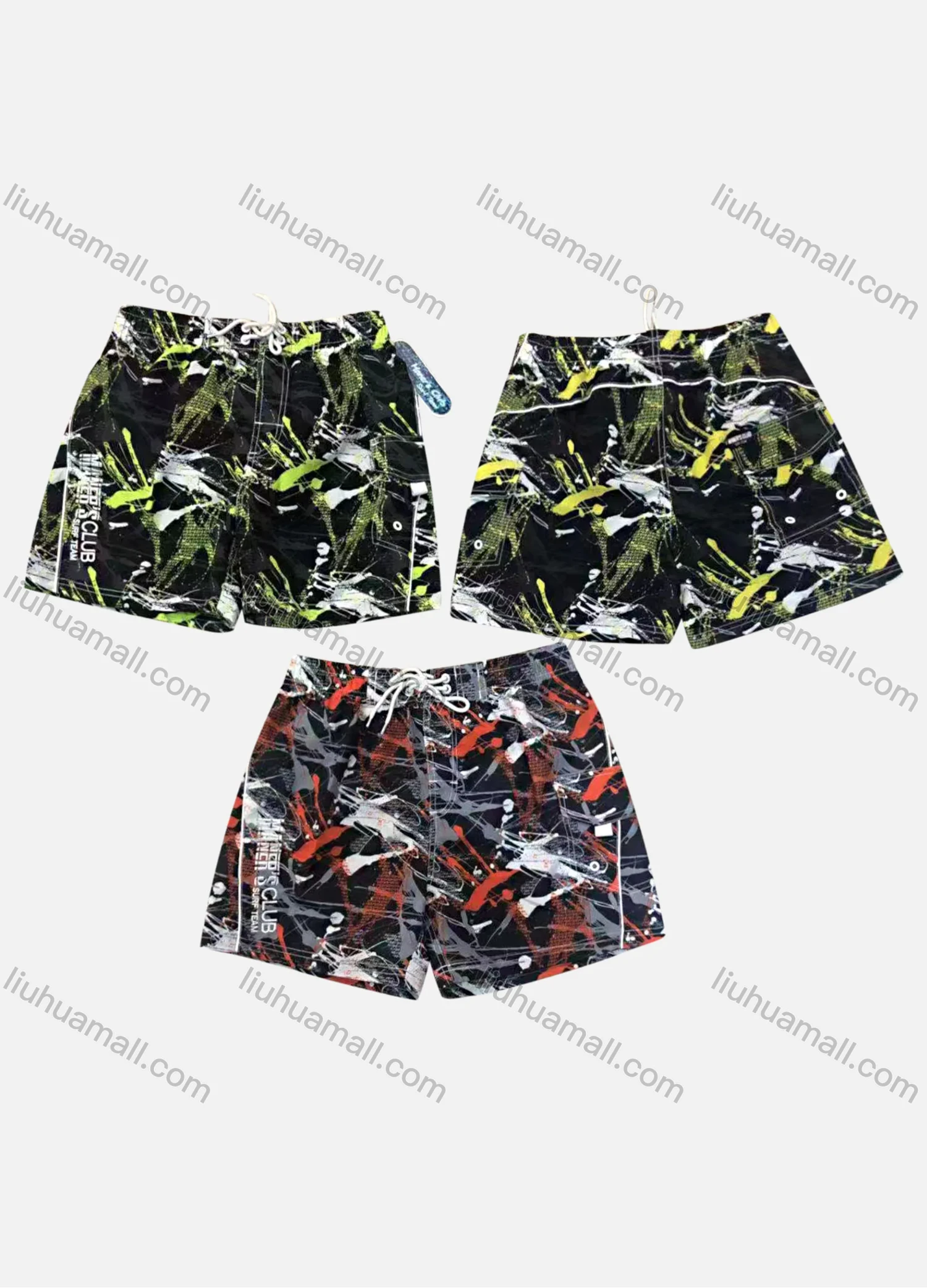Wholesale Men's Casual Ink Splash Print Drawstring Beach Shorts 290# - Liuhuamall