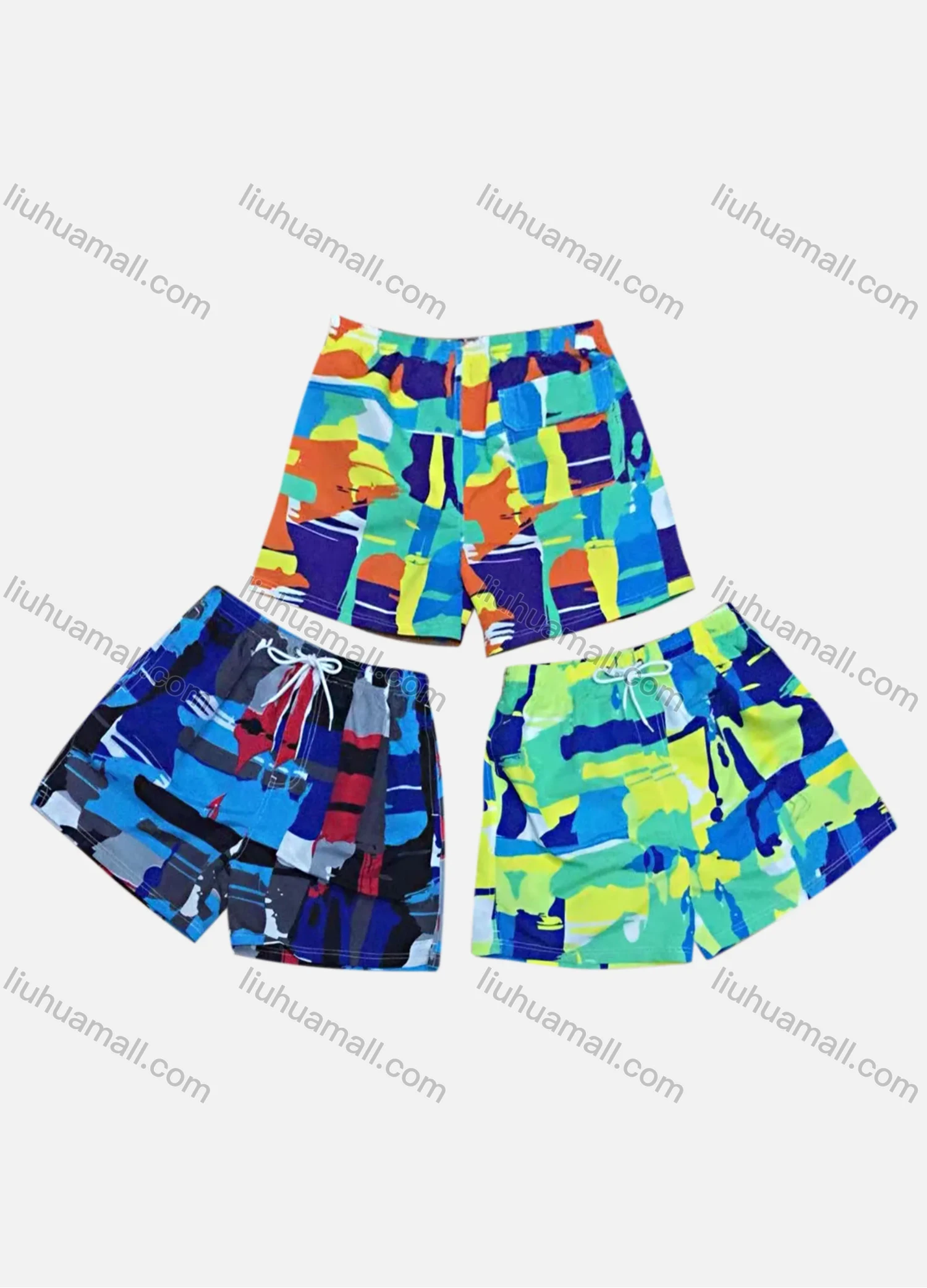 Wholesale Men's Casual Artistic Splash Print Drawstring Beach Shorts 866# - Liuhuamall