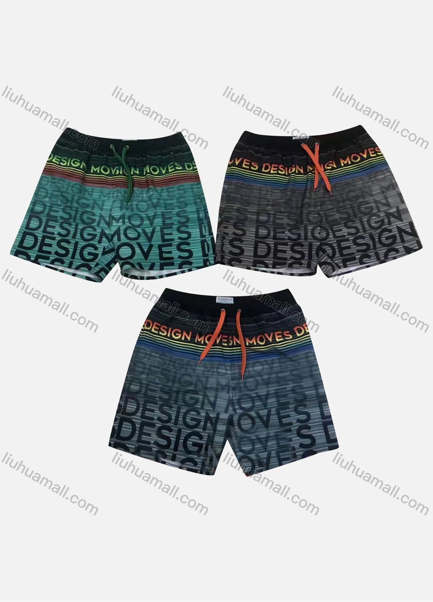 Wholesale Men's Casual Striped Gradient Letter Print Drawstring Shorts 531# - Liuhuamall