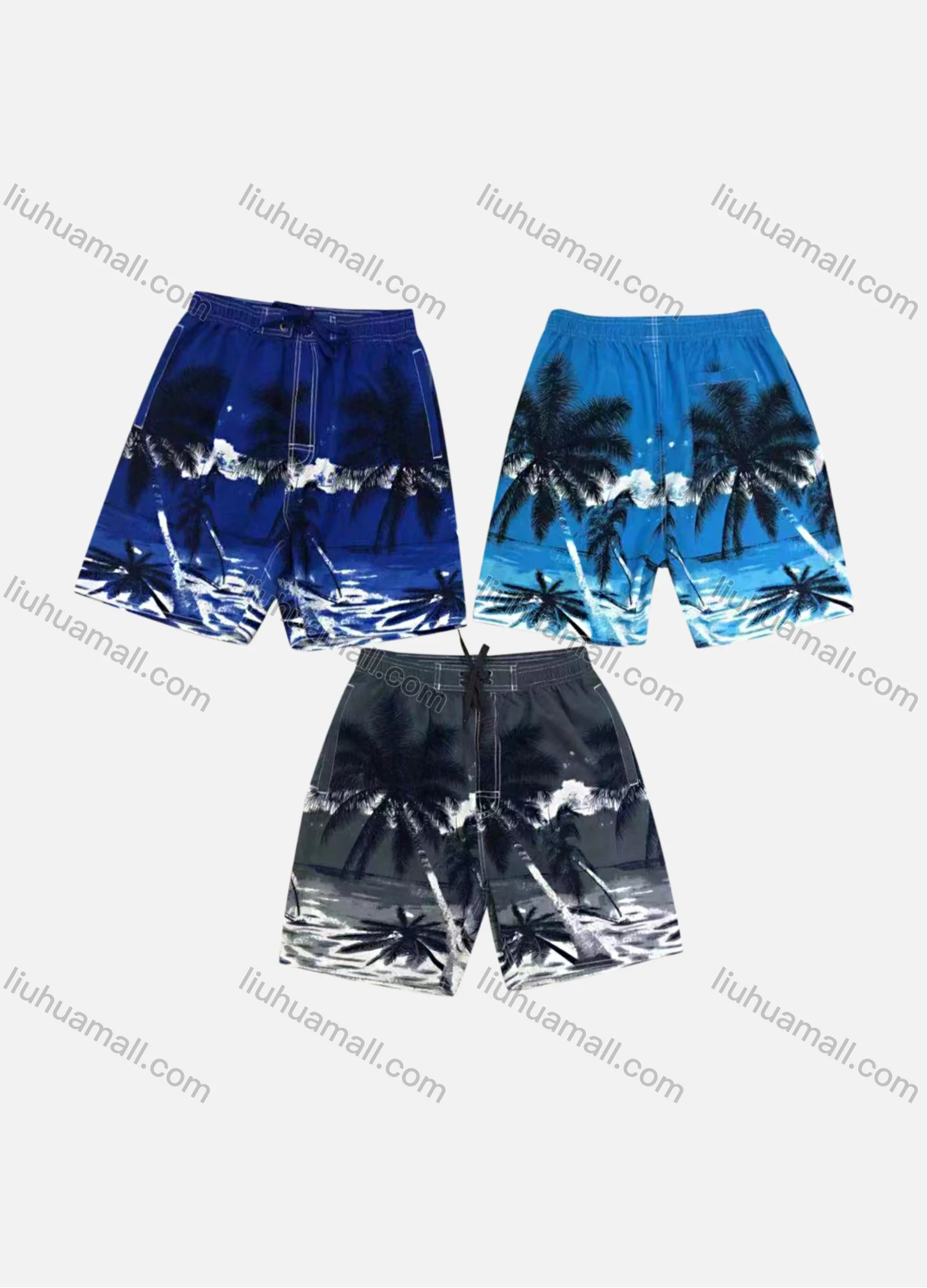 Wholesale Men's Tropical Plants Print Drawstring Beach Shorts C5527# - Liuhuamall