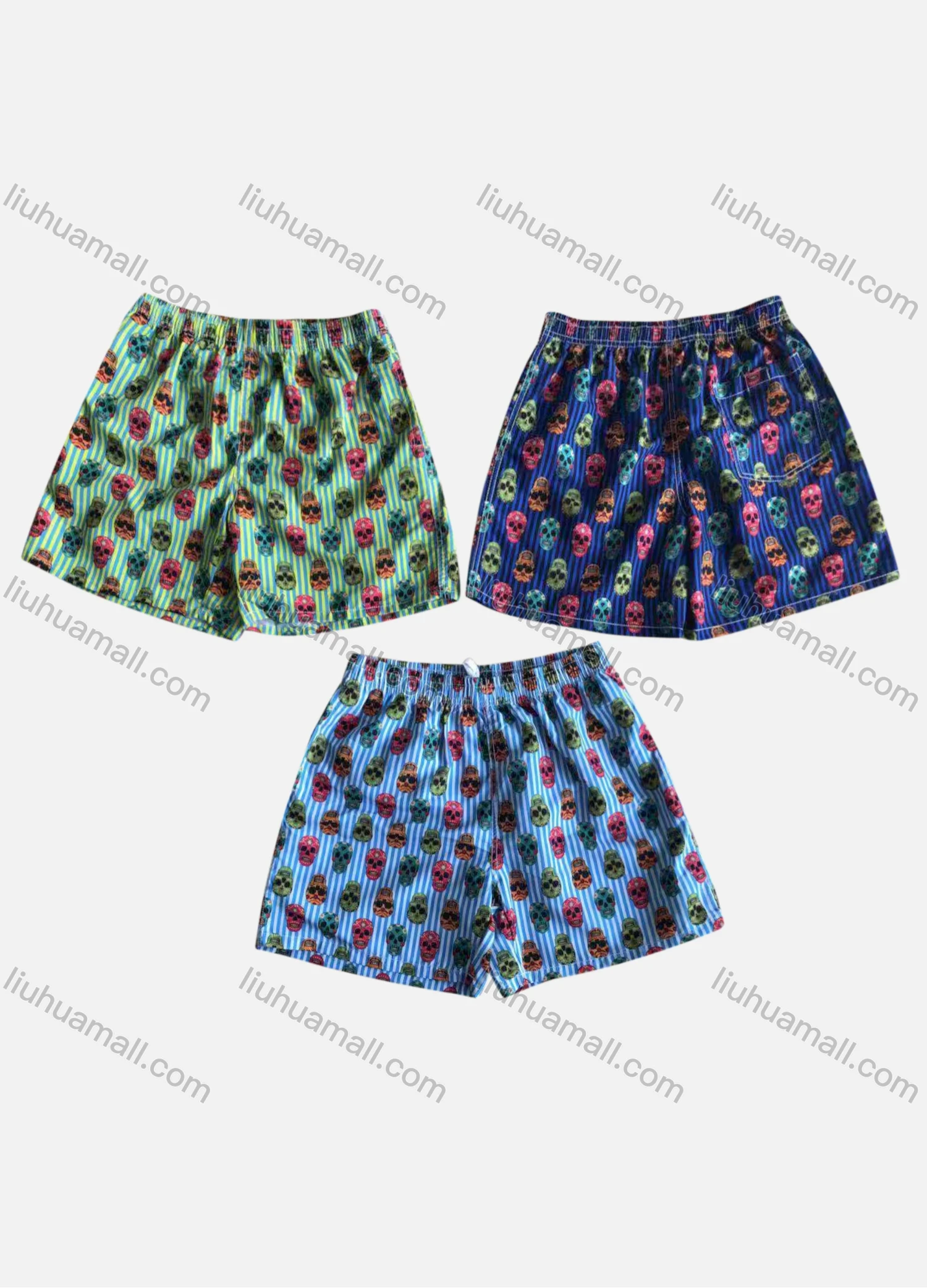 Wholesale Men's Casual Elastic Waist Skull Print Beach Shorts H-601# - Liuhuamall