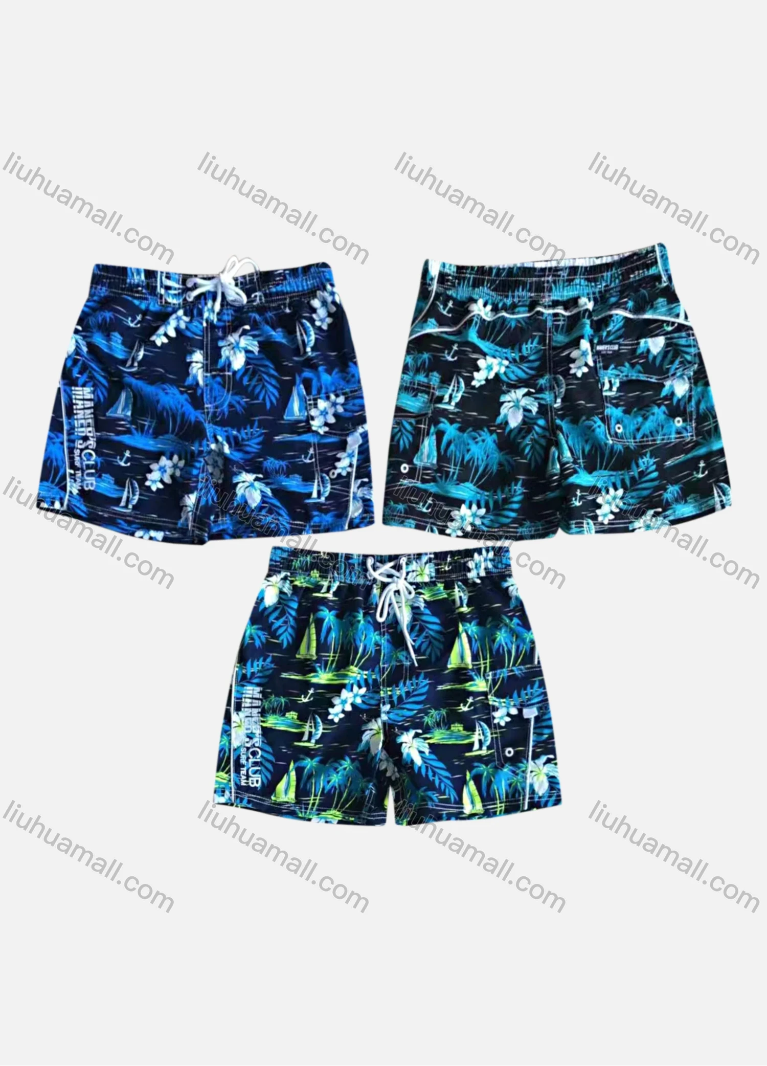 Wholesale Men's Tropical Plants Letter Print Flap Pockets Beach Shorts F153# - Liuhuamall