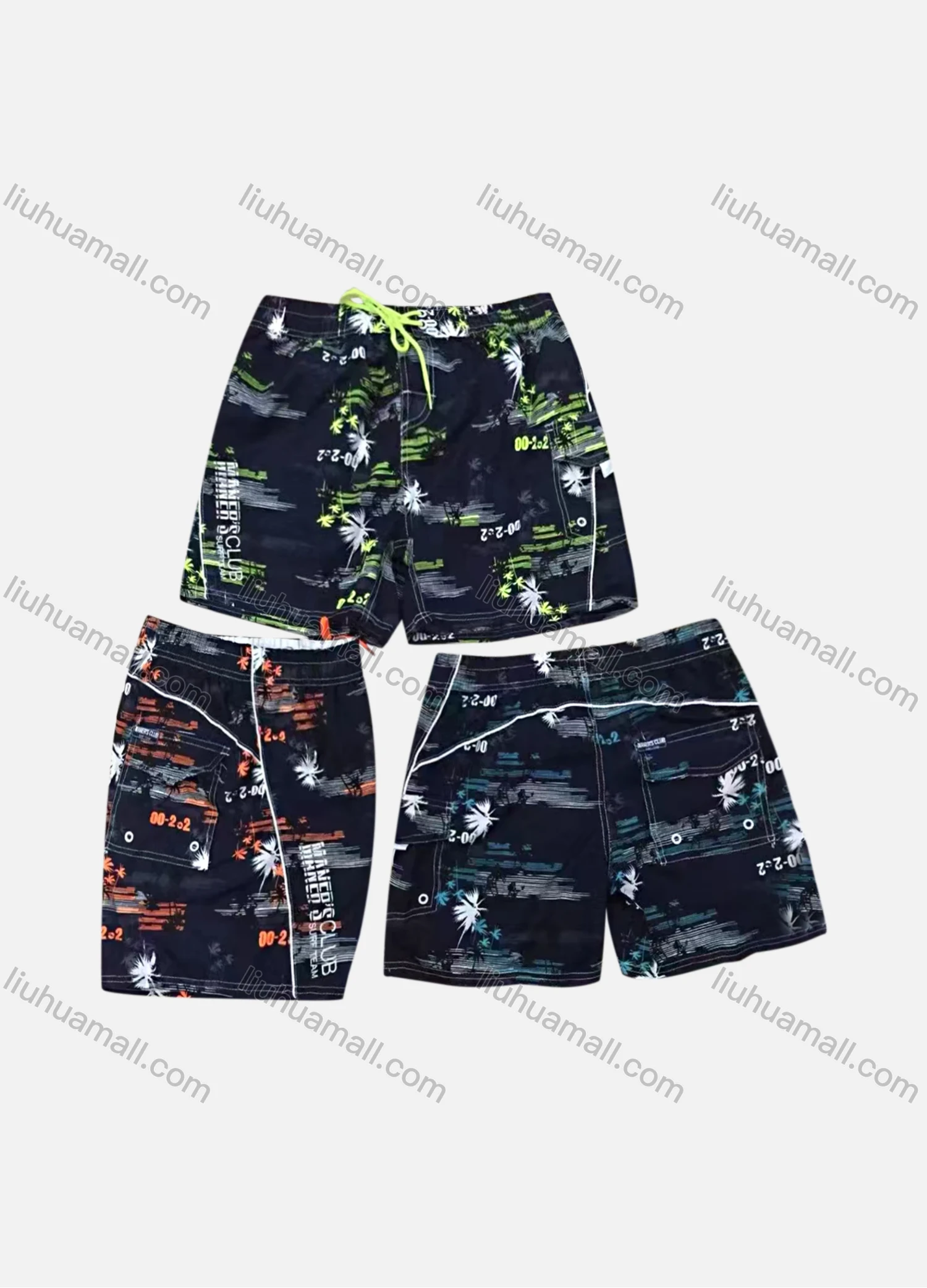 Wholesale Men's Casual Letter Abstract Print Flap Pockets Drawstring Shorts B153# - Liuhuamall