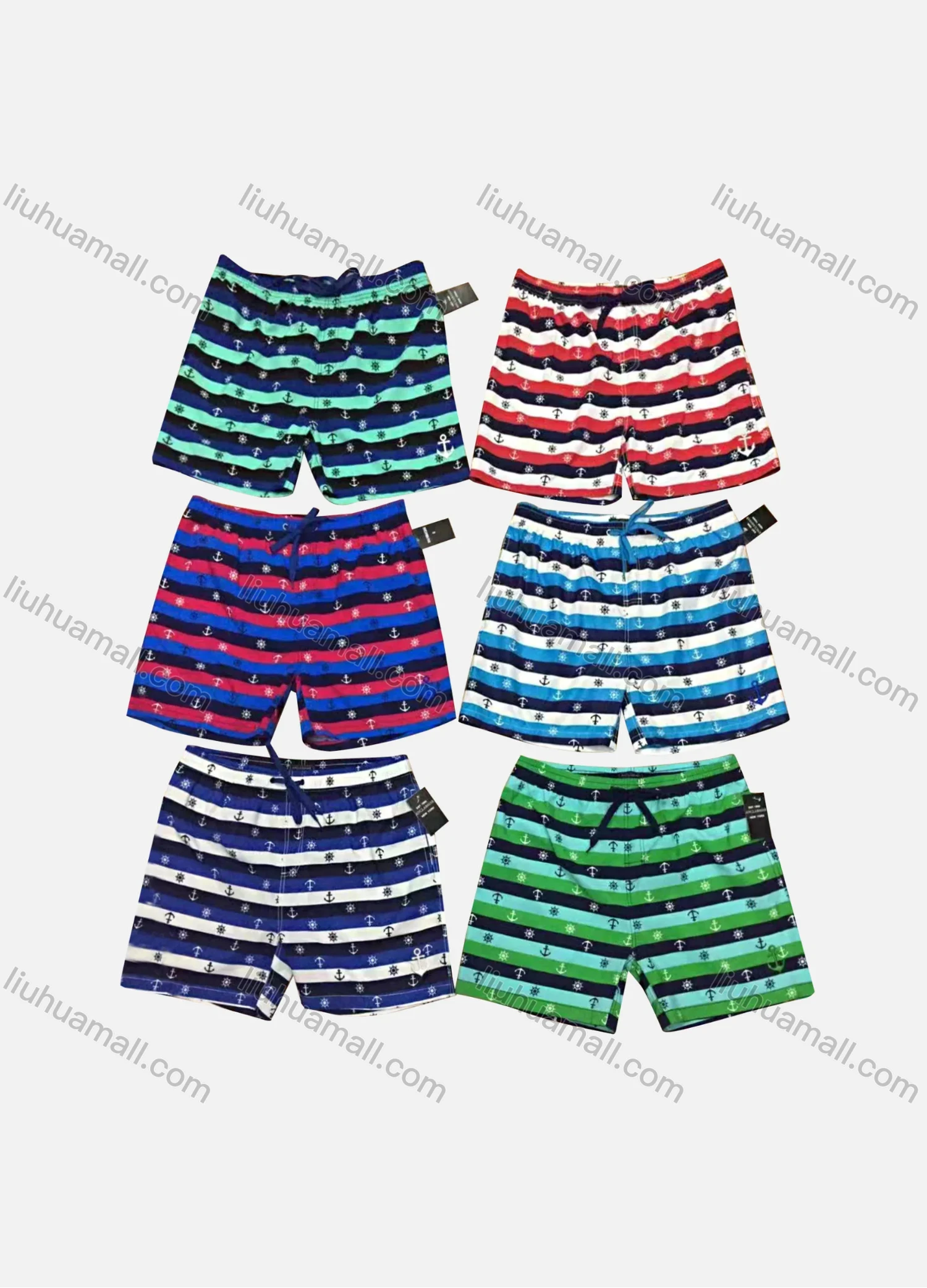 Wholesale Men's Casual Allover Print Striped Colorblock Drawstring Shorts 3# - Liuhuamall