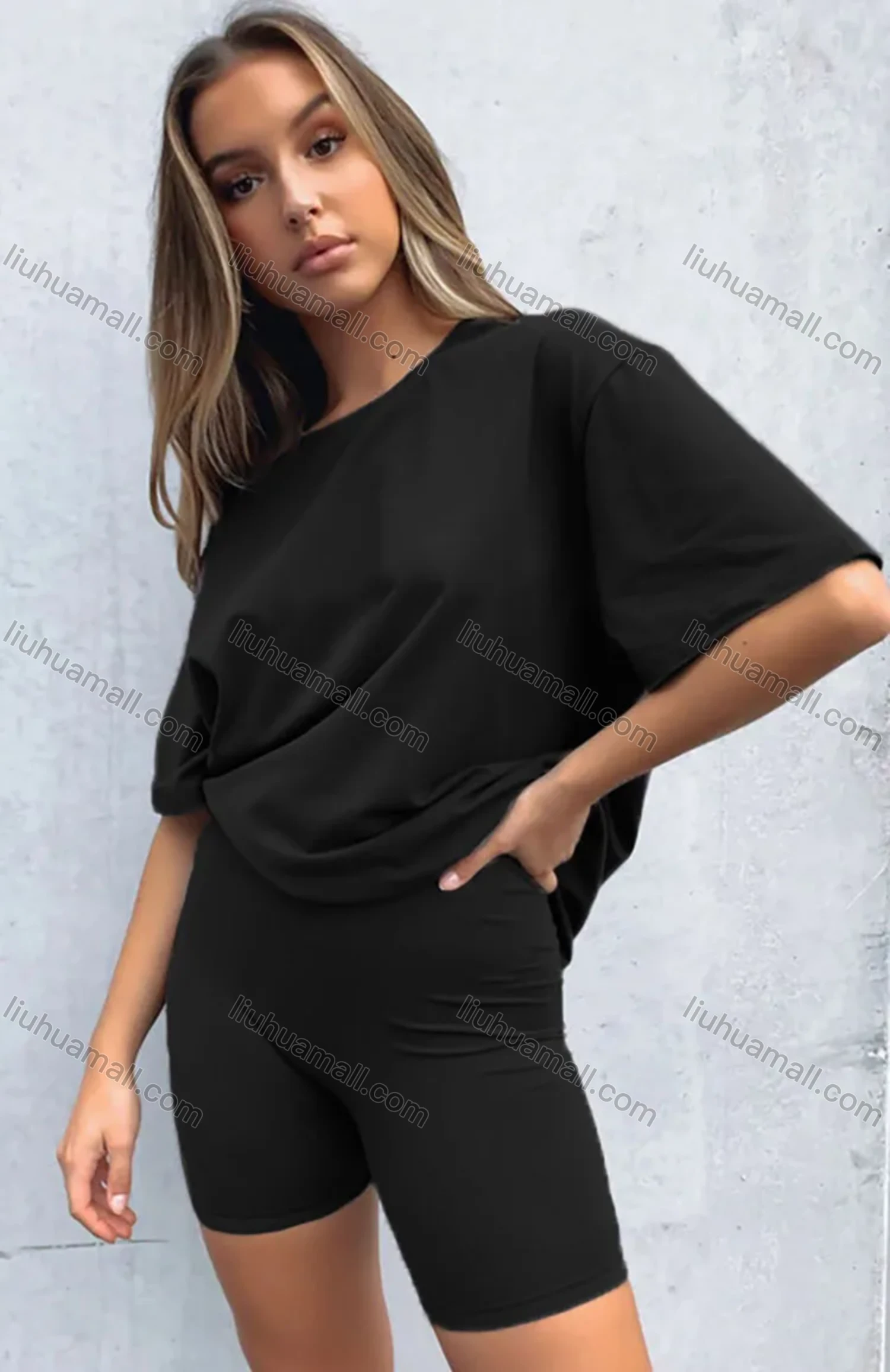 Wholesale Women's Casual Plain Round Neck Short Sleeve Tee - Liuhuamall