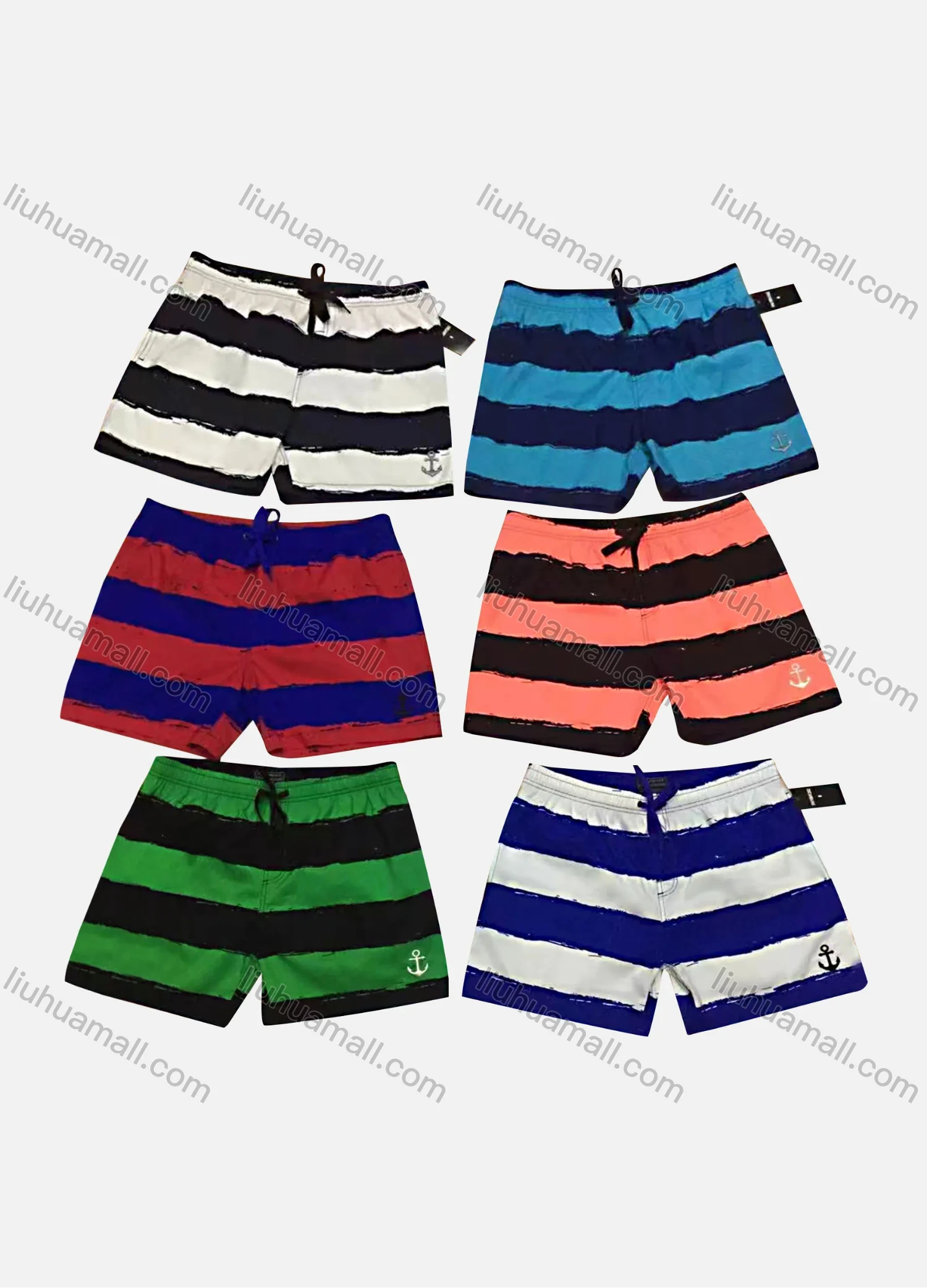 Wholesale Men's Casual Striped Colorblock Drawstring Beach Shorts 5# - Liuhuamall
