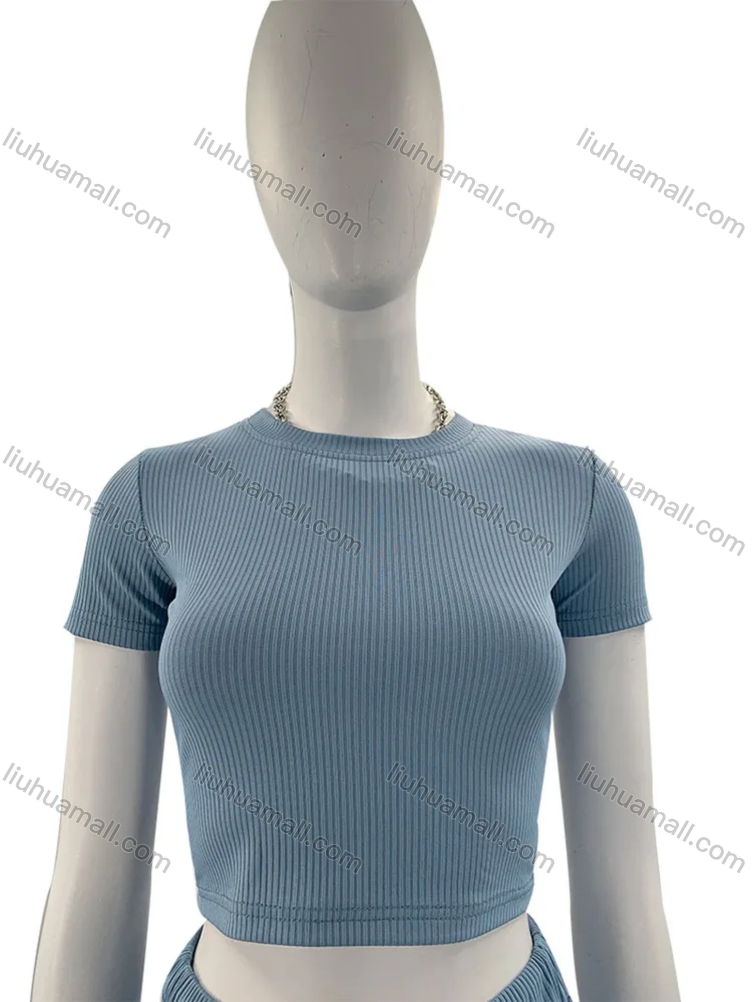 Wholesale Women's Casual Plain Slim Fit Round Neck Short Sleeve Crop Top & Drawstring High Waiist Pants 2 Piece Set 211071# - Liuhuamall