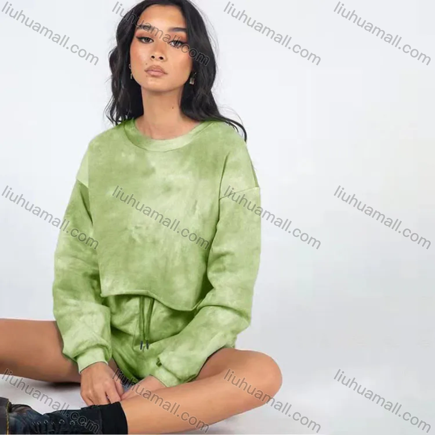 Wholesale Women's Casual Plain Round Neck Long Sleeve Sweatshirt & Drawstring Pants 2 Piece Set 2021848# - Liuhuamall