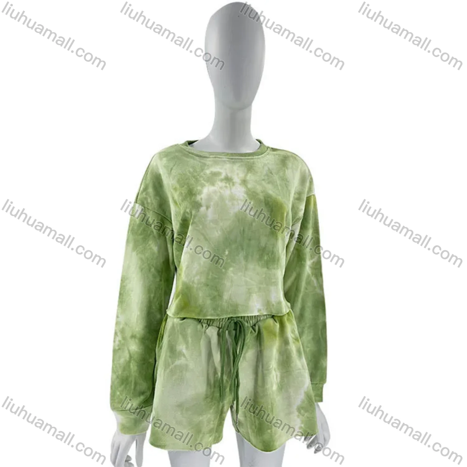 Wholesale Women's Casual Plain Round Neck Long Sleeve Sweatshirt & Drawstring Pants 2 Piece Set 2021848# - Liuhuamall