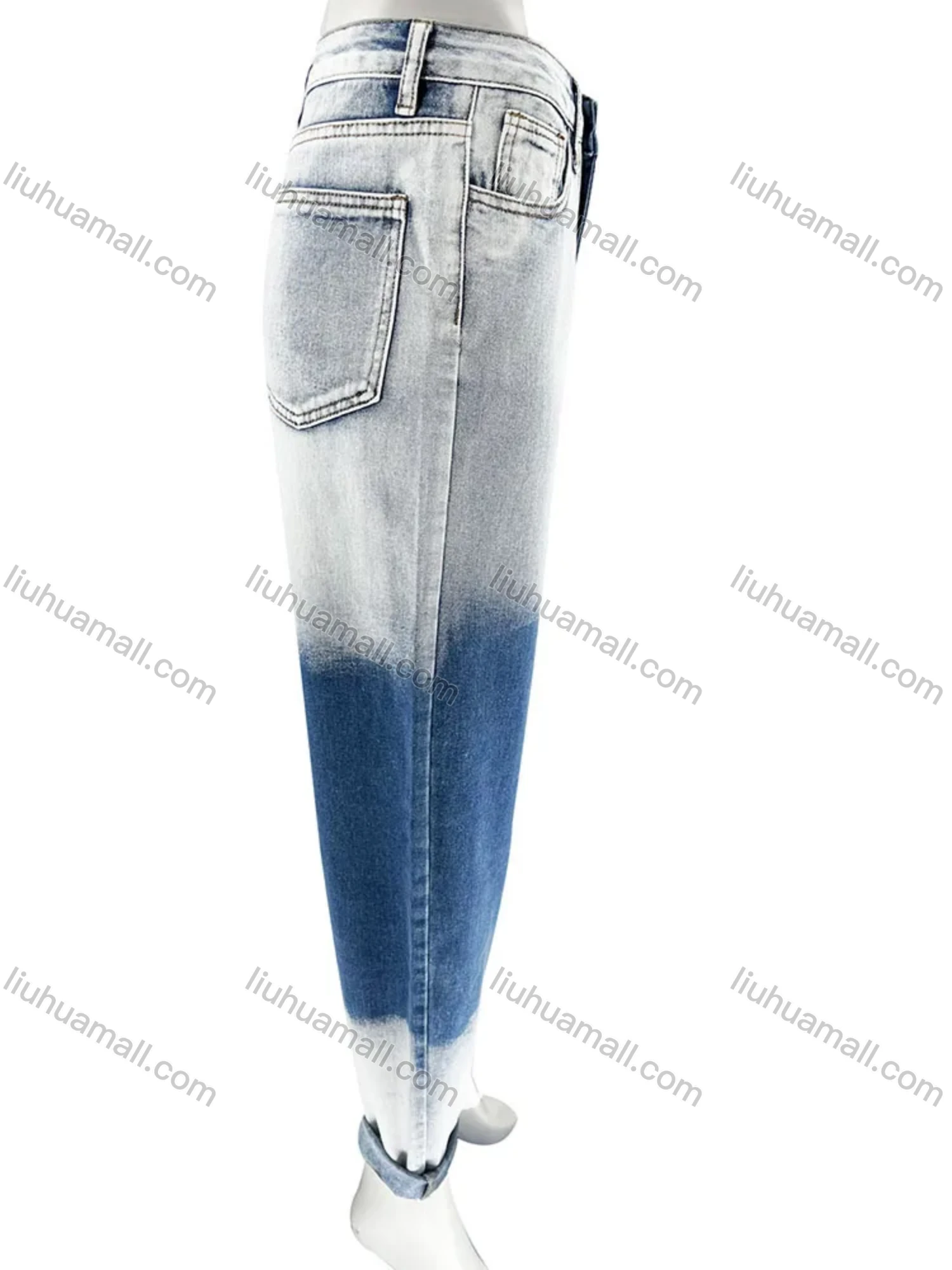 Wholesale Women's Casual Distressed Pockets High Waist Denim Pants 2021941# - Liuhuamall