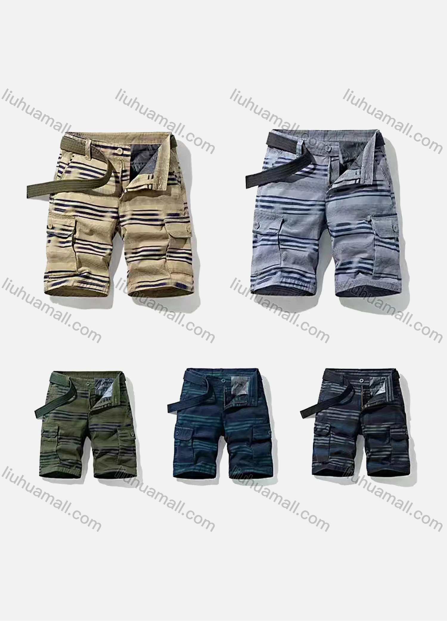 Wholesale Boys Casual Striped Flap Pockets Cargo Shorts With Belt 28001# - Liuhuamall