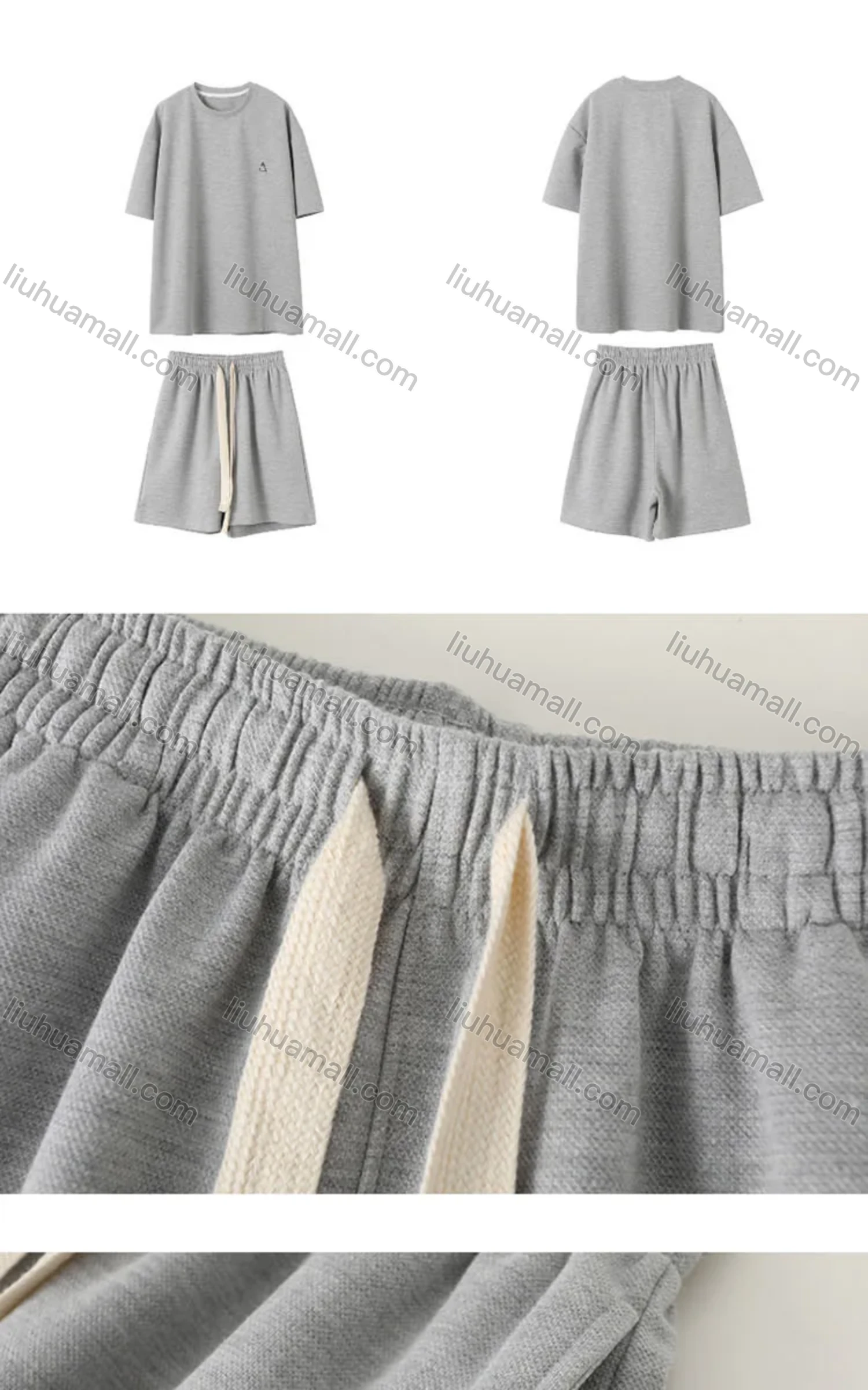 Wholesale Women's Casual Plain Round Neck Half Sleeve Tee & Drawstring Shorts 2 Piece Set SN1287# - Liuhuamall