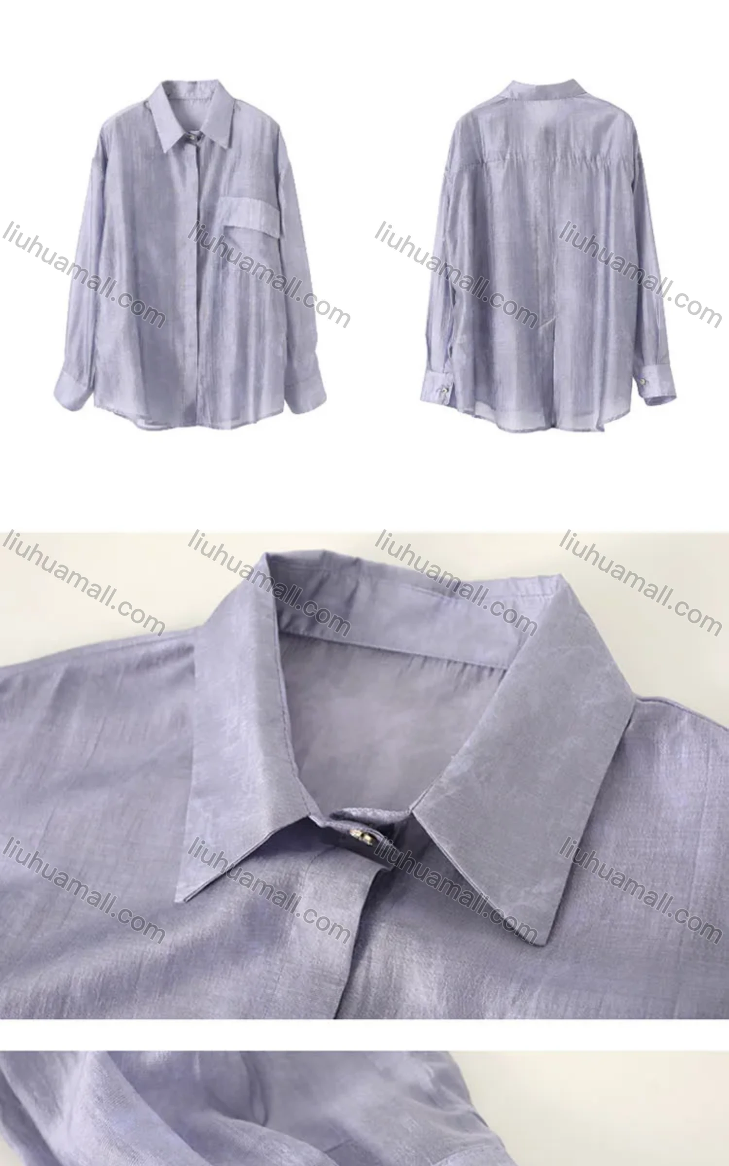 Wholesale Women's Casual Plain Long Sleeve Flap Pocket Shirt - Liuhuamall