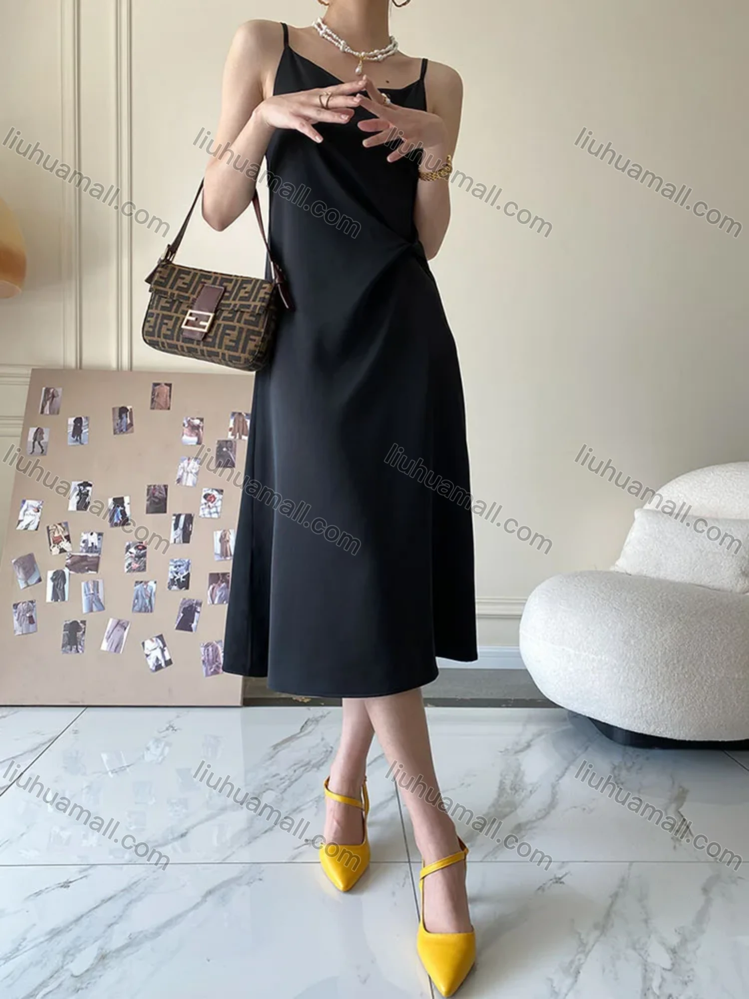 Wholesale Women's Casual Plain Twist Spaghetti Straps Midi Cami Dress SN1380# - Liuhuamall