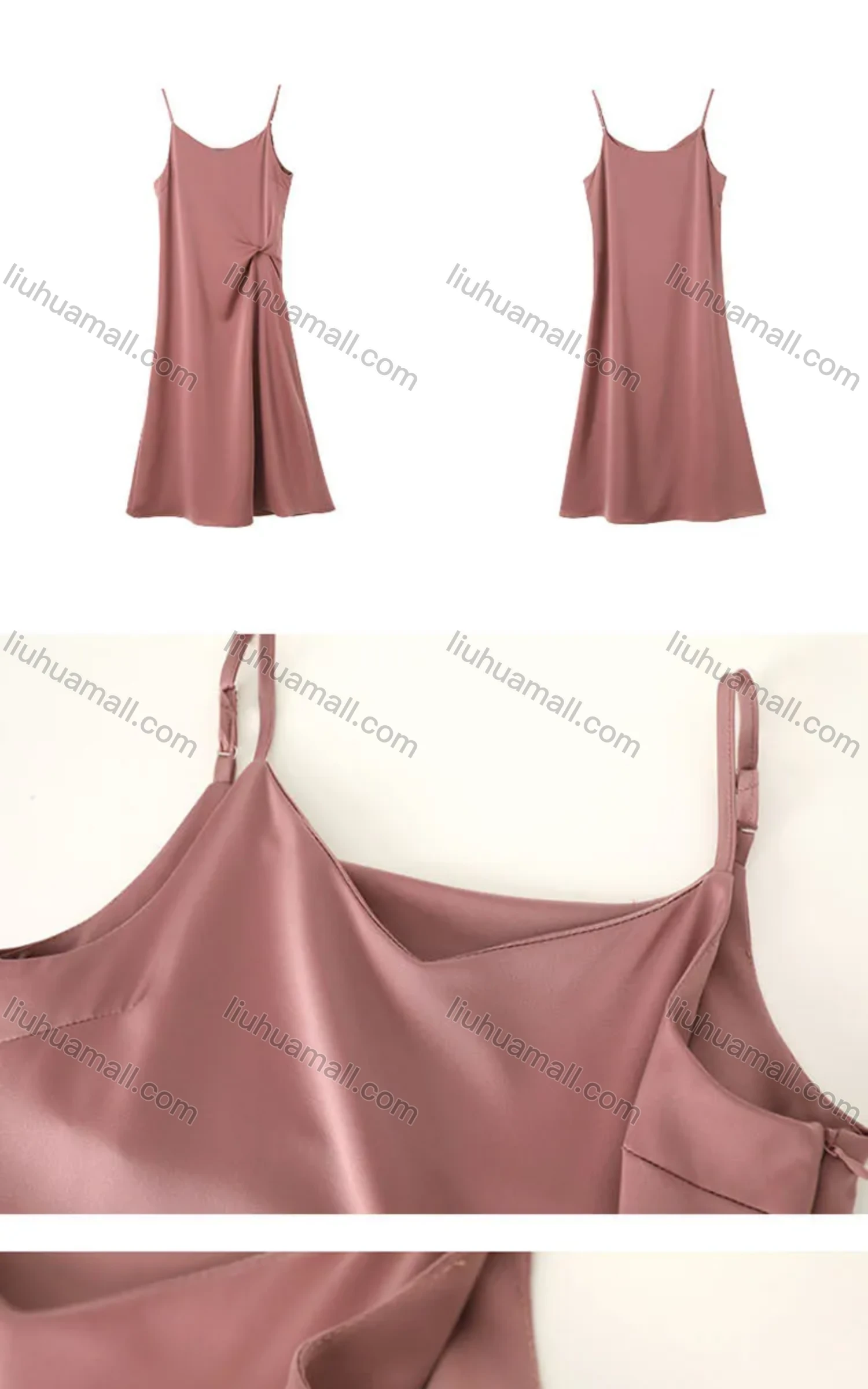 Wholesale Women's Casual Plain Twist Spaghetti Straps Midi Cami Dress SN1380# - Liuhuamall