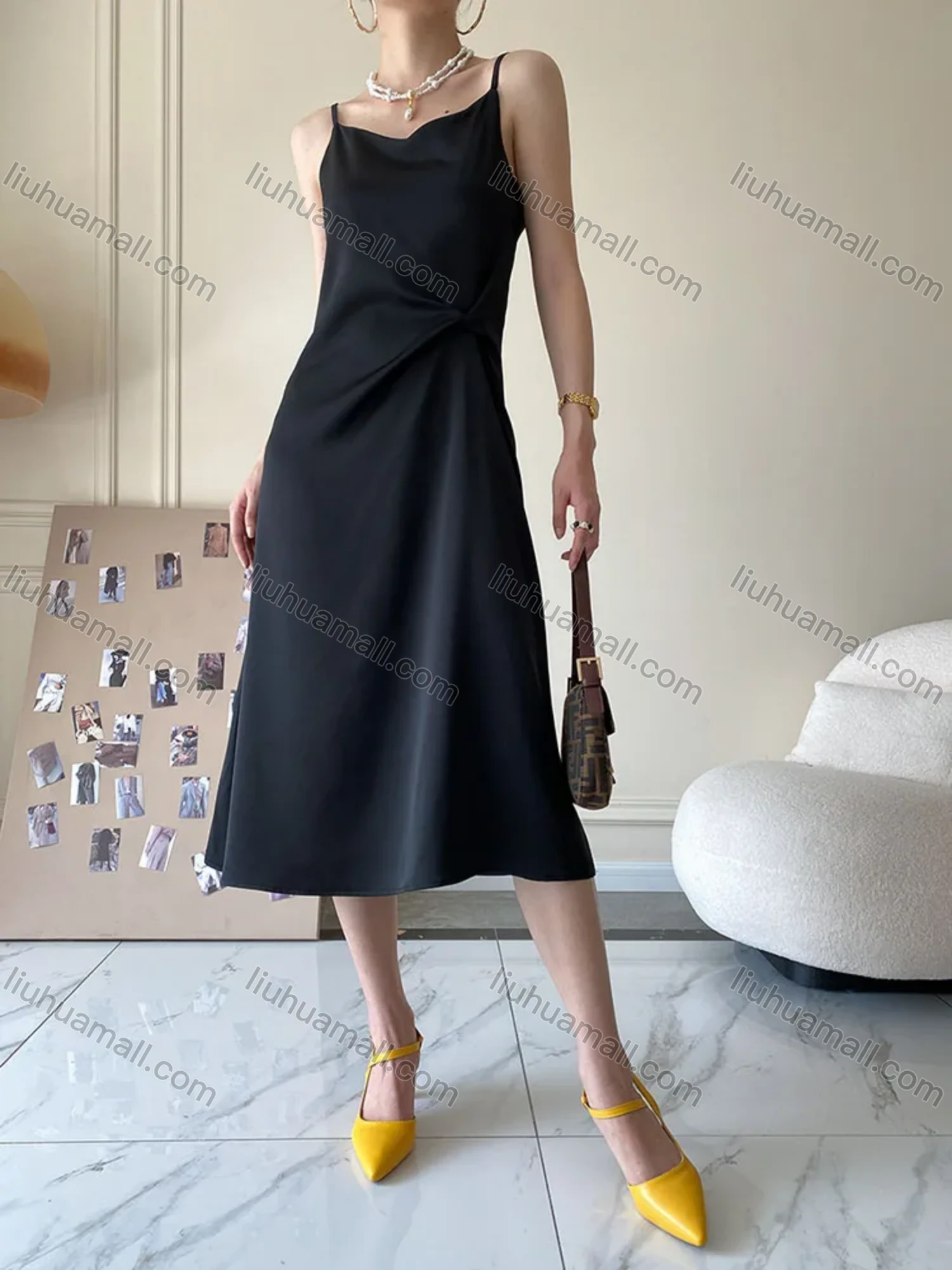 Wholesale Women's Casual Plain Twist Spaghetti Straps Midi Cami Dress SN1380# - Liuhuamall