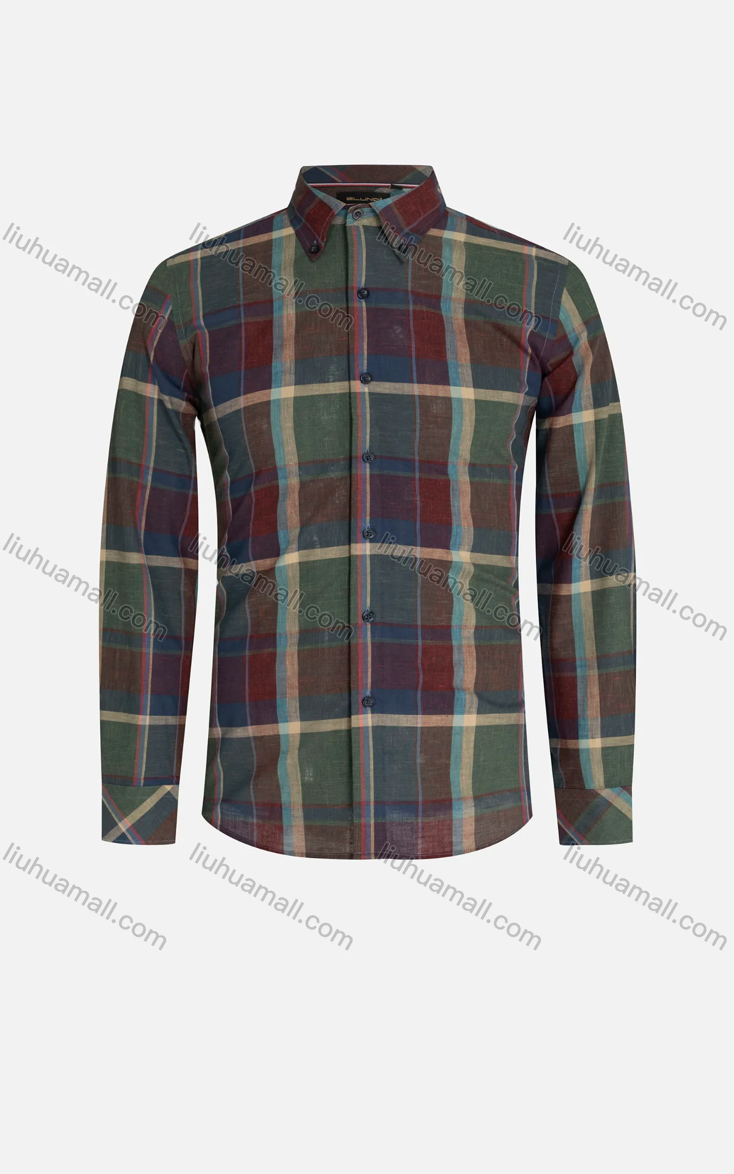 Wholesale Men's Slim Fit Button Down Collar Long Sleeve Colorblock Plaid Print Shirts - Liuhuamall