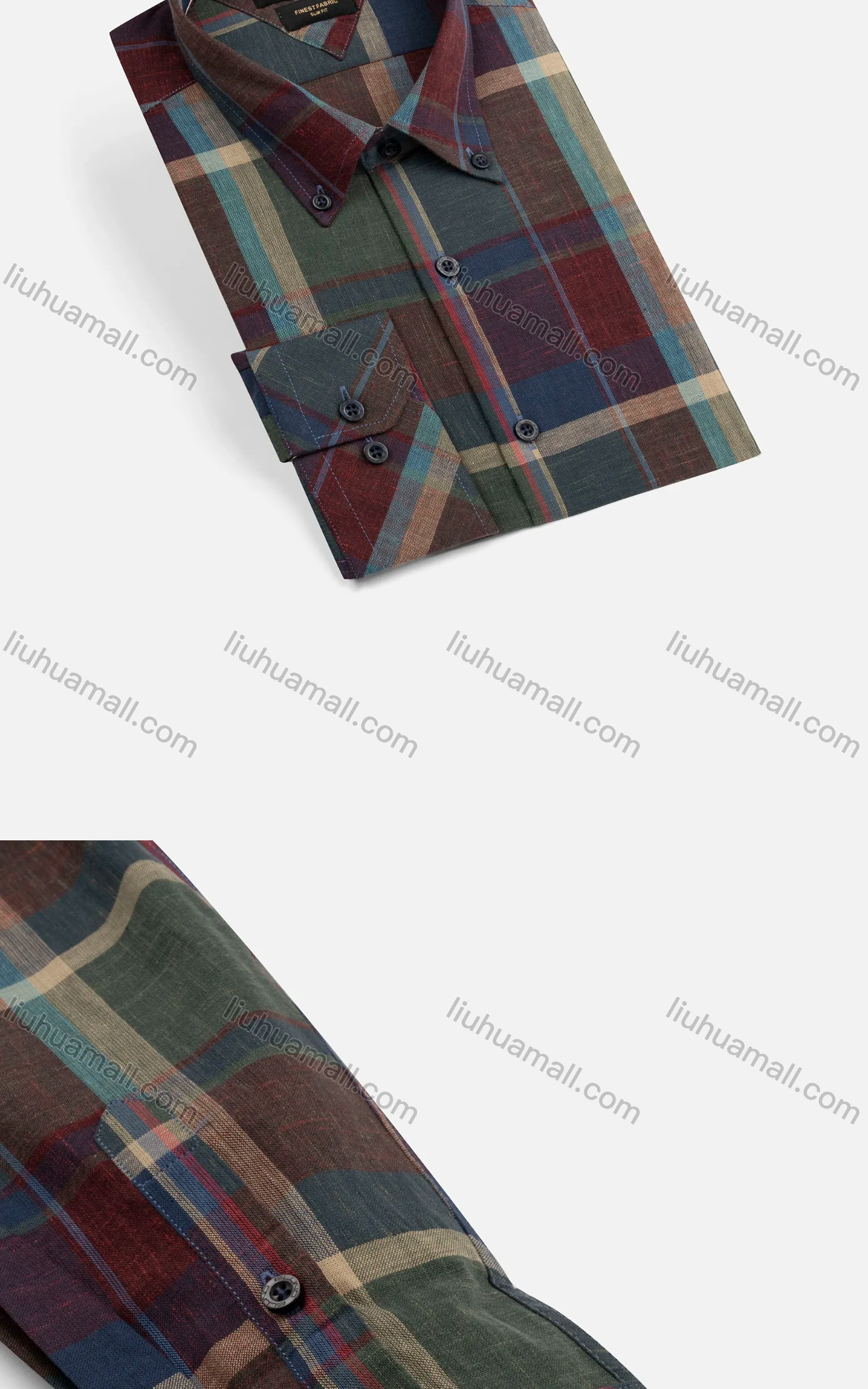 Wholesale Men's Slim Fit Button Down Collar Long Sleeve Colorblock Plaid Print Shirts - Liuhuamall